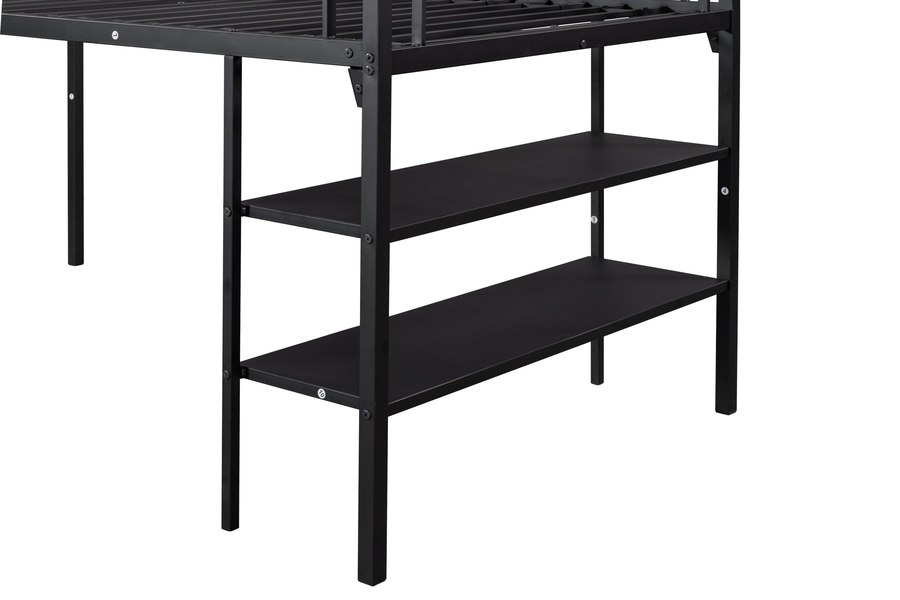 Low Loft bed withStorage shelves