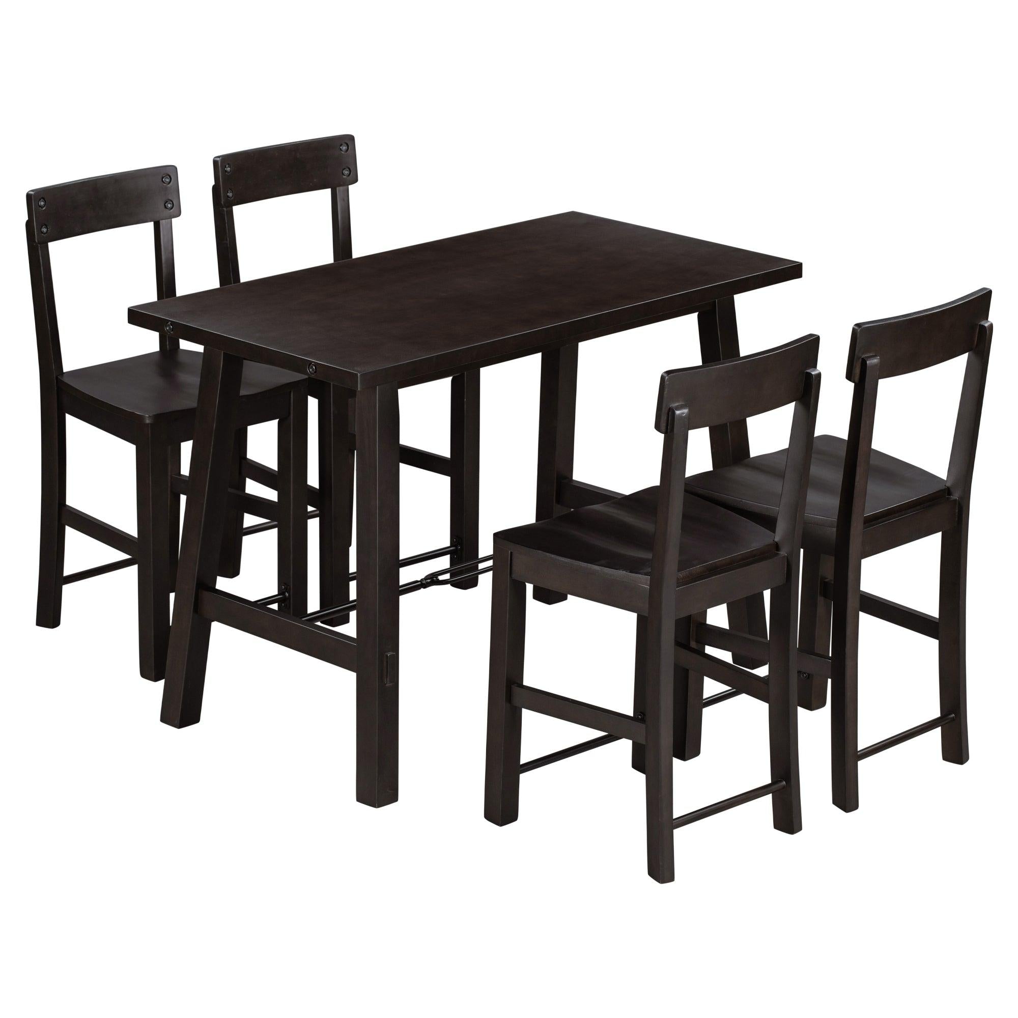 Minimalist industrial Style 5-Piece Counter Height Dining Table Set Solid Wood & Metal Dining Table with Four Chairs for Small Space (Espresso)