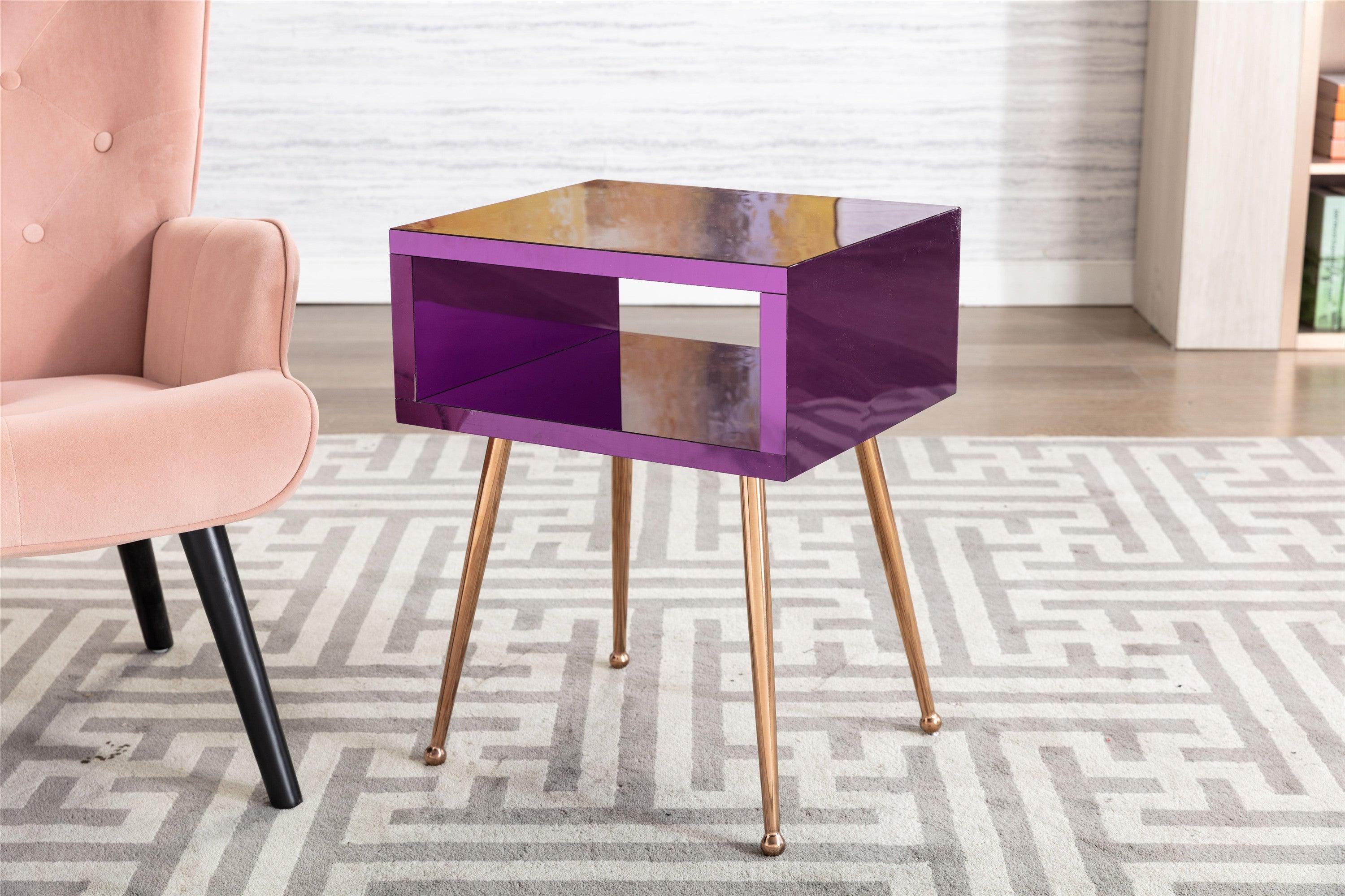 MIRROR END TABLE  MIRROR NIGHTSTAND   END&SIDE TABLE  (Purple color)