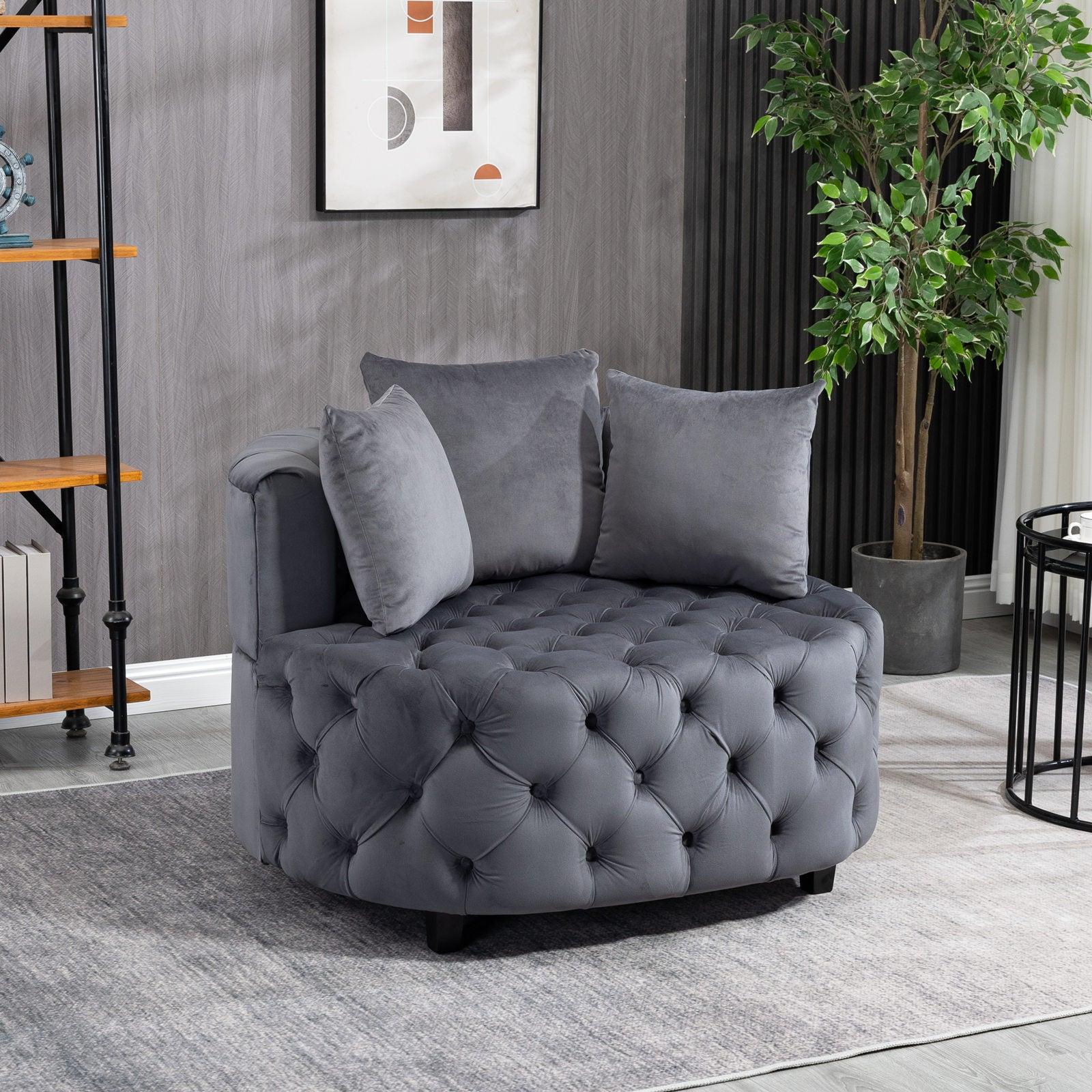 Accent Chair / Classical Barrel Chair for living room /Modern Leisure Chair (Grey)