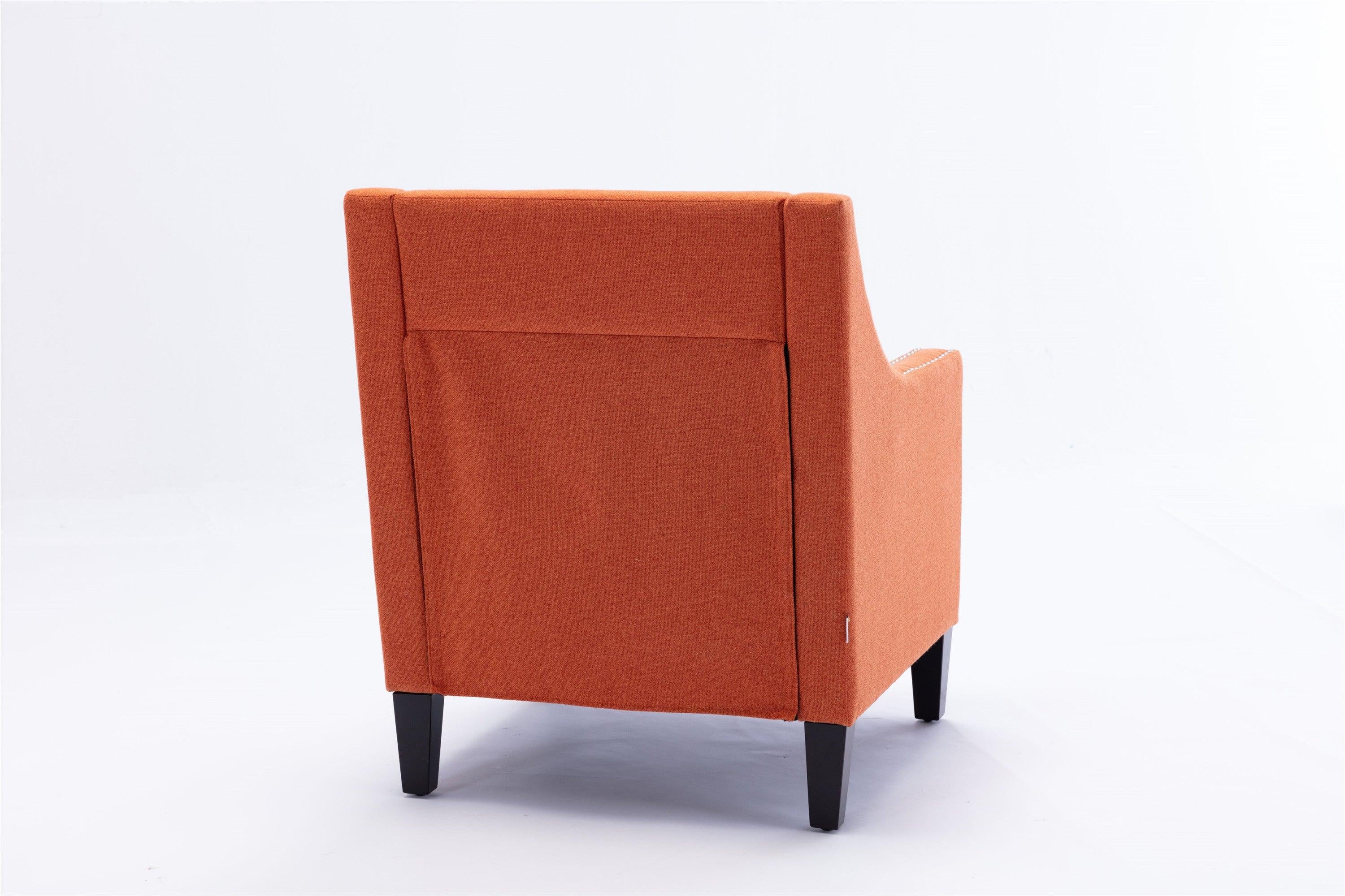 accent armchair living room chair  with nailheads and solid wood legs  Orange Linen