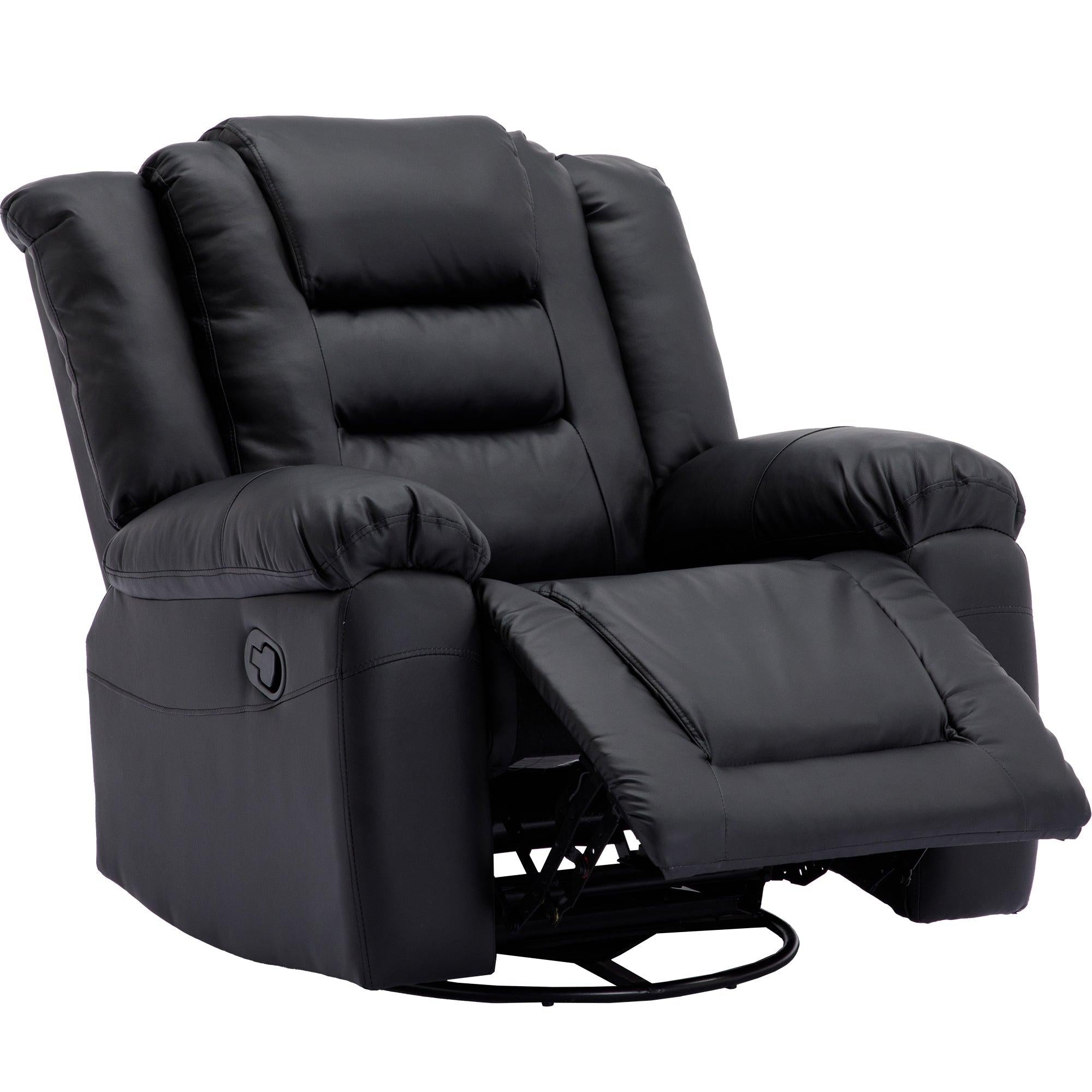 360° Swivel Rocker Recliner,Home Theater Seating Manual Recliner, PU Leather Reclining Chair for Living Room,Black