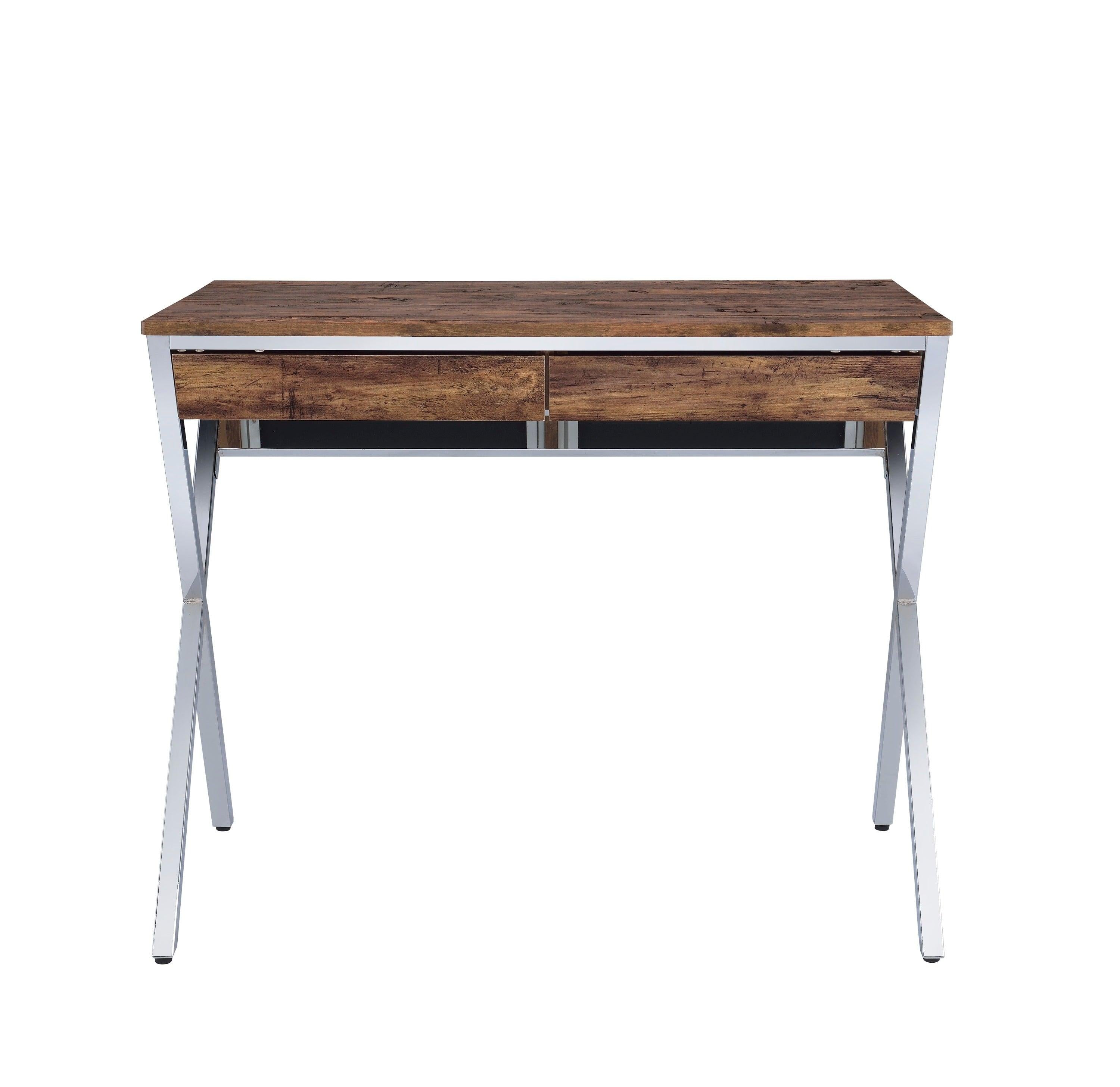 ACME Callers Desk, Weathered Oak & Chrome 92340