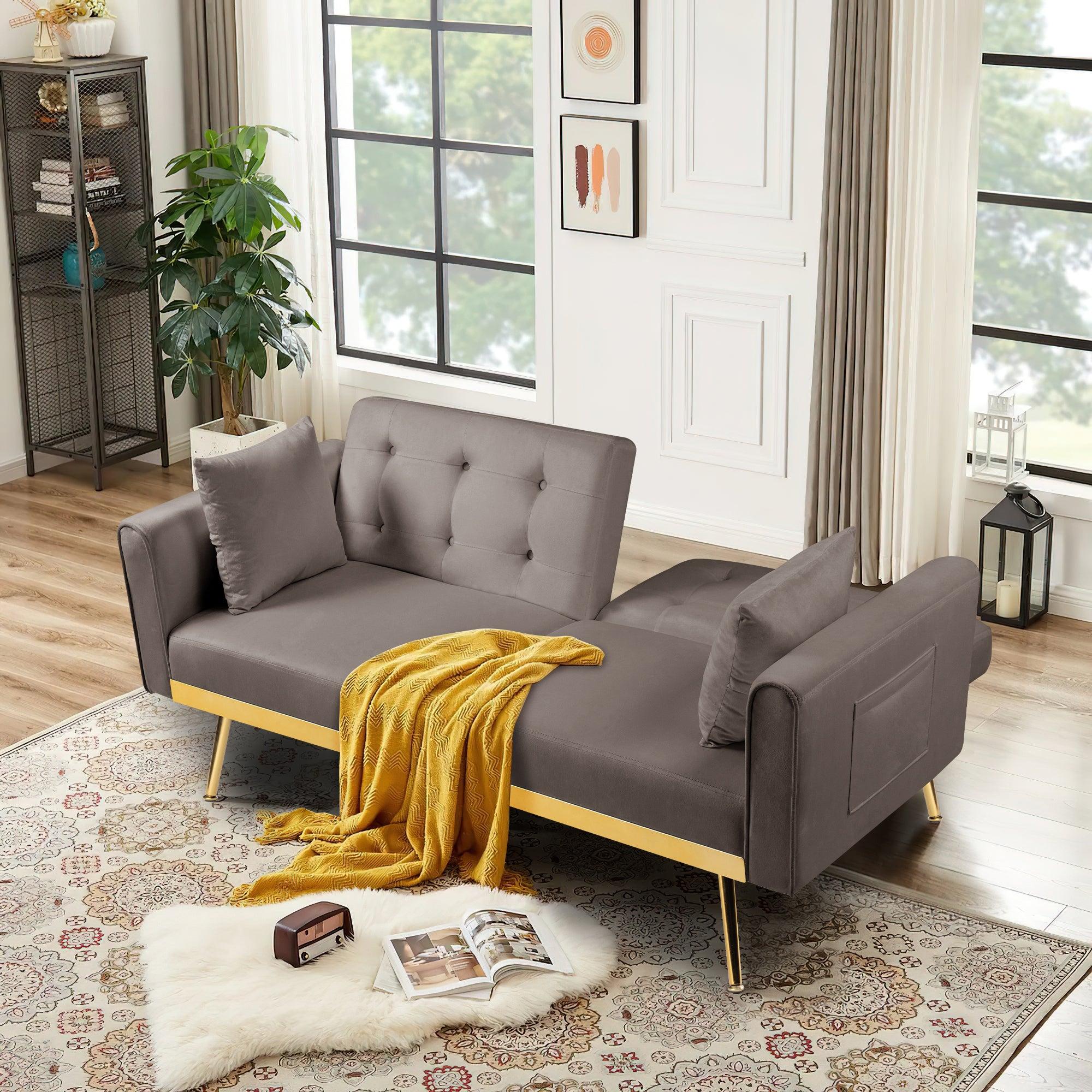 WideModern Industrial Design Velvet Upholstered Recline Sofa Bed For Living Room & Bedroom