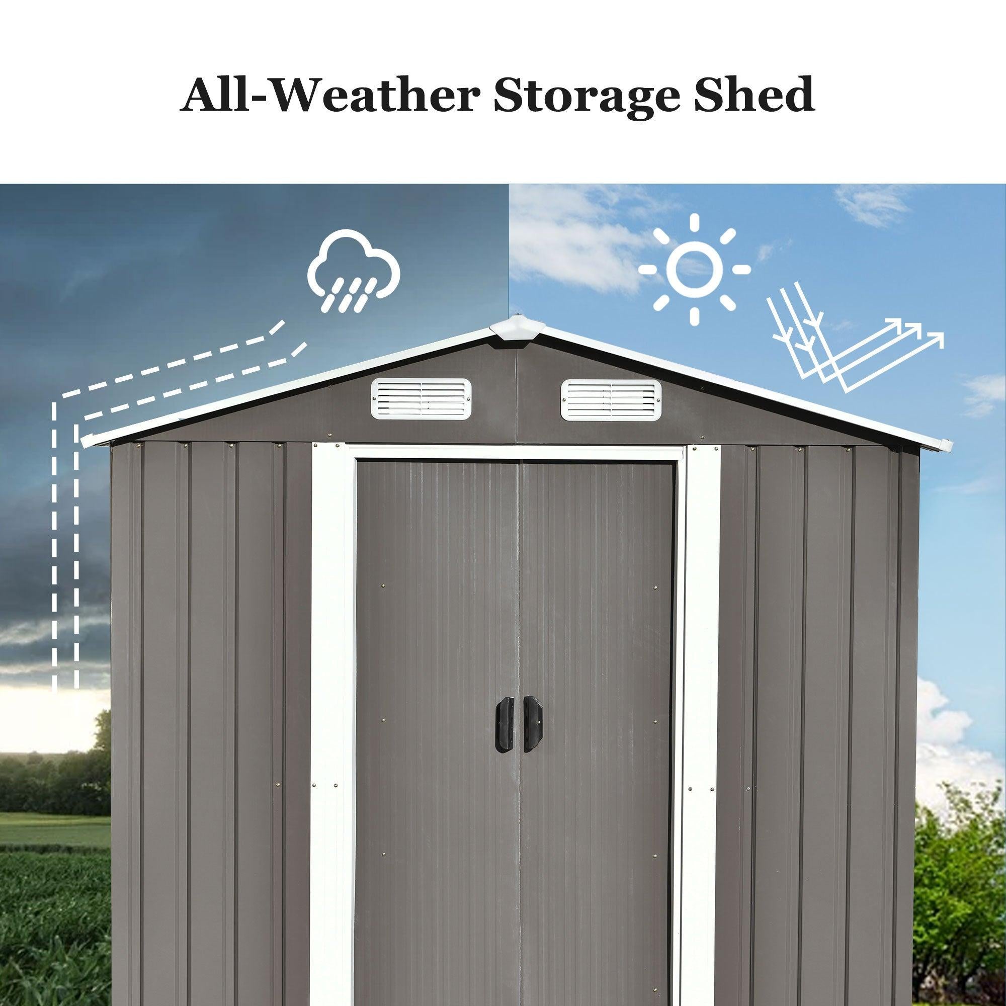 6ft x 4ft Outdoor Garden Lean-to Shed with Metal Adjustable Shelf and Lockable Doors - Gray