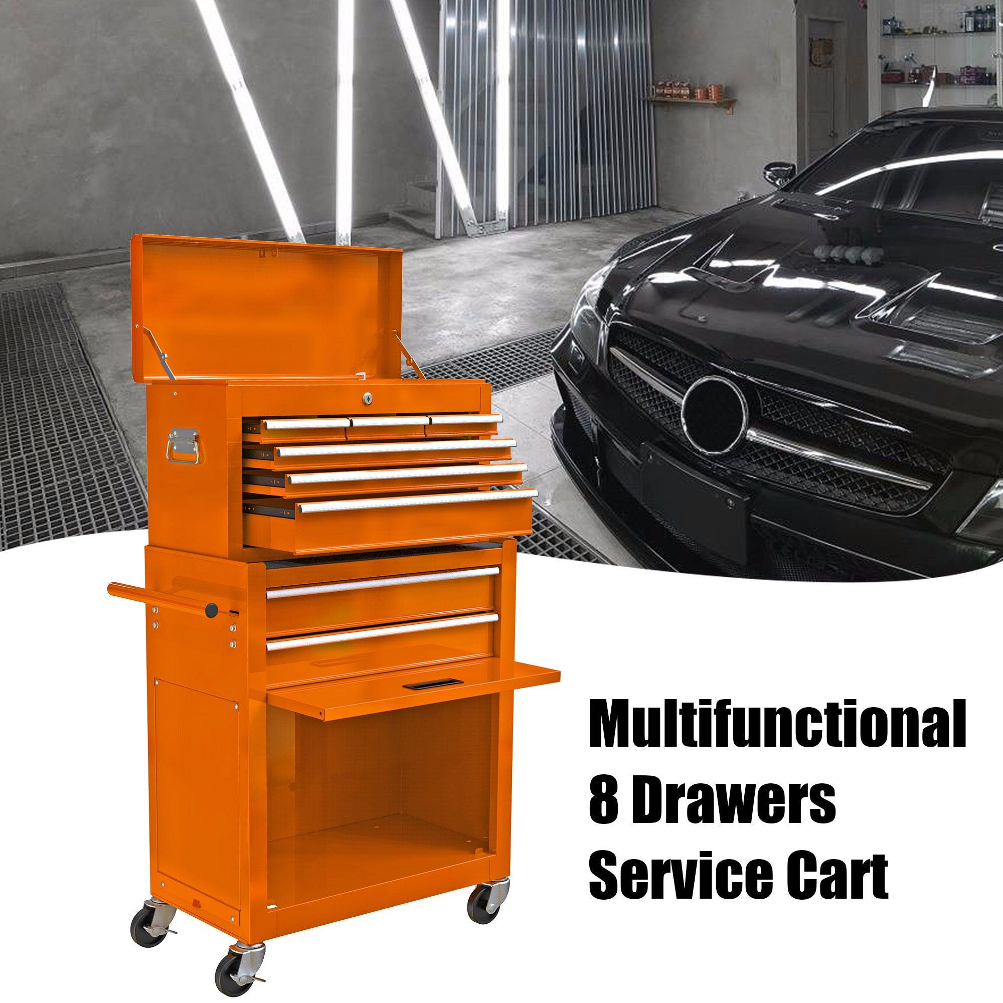 High Capacity Rolling Tool Chest with Wheels and Drawers, 8-Drawer ToolStorage Cabinet--ORANGE