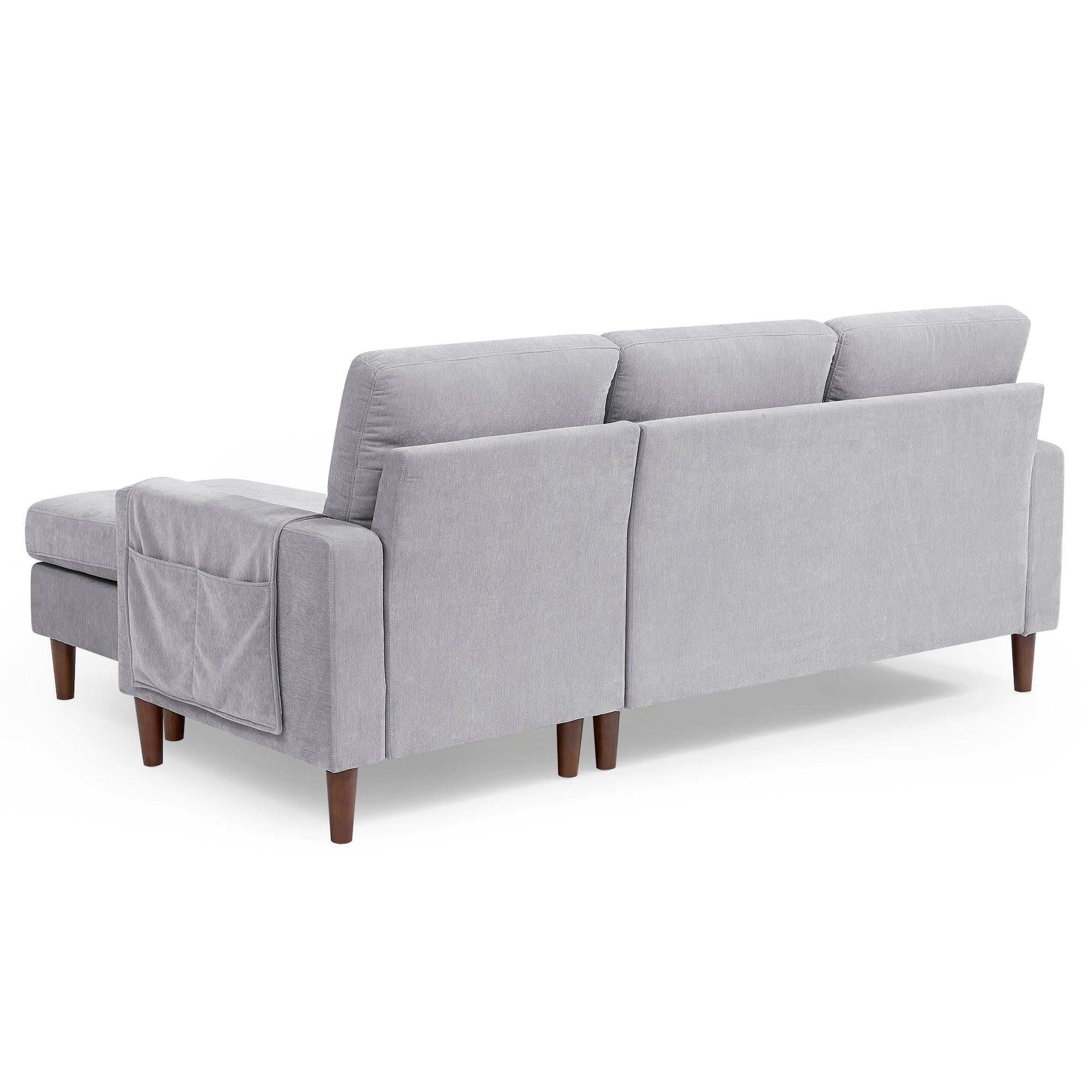 80” Convertible Sectional Sofa Couch, 3 Seats L-shape Sofa with Removable Cushions and Pocket, Rubber Wood Legs, Light Grey Chenille