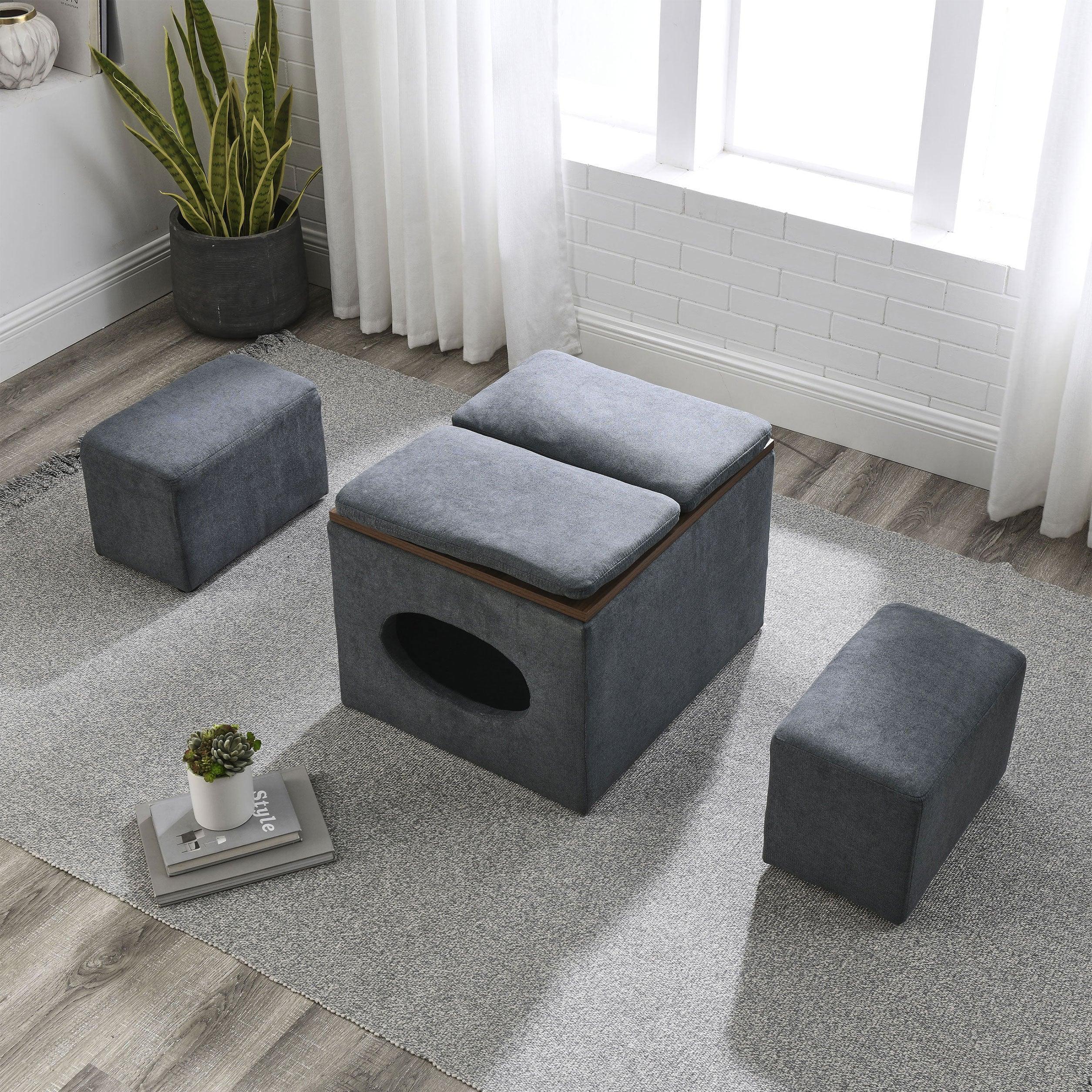 25"WModern design hollowStorage ottoman, upholstery, coffee table, two small footstools, easyStorage and wide use