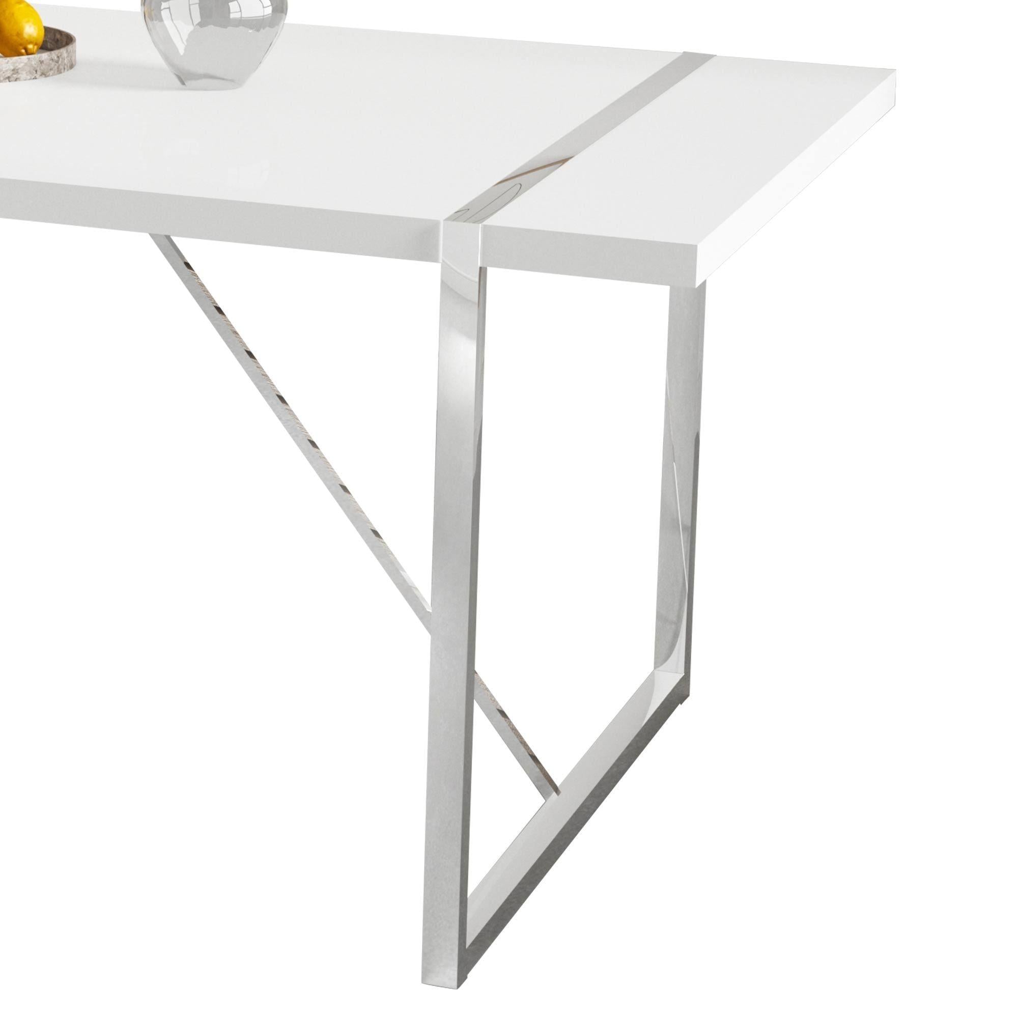 Dining Table.Rustic Industrial Rectangular MDF Wood White Dining Table For 4-6 Person, With 1.6" Thick Engineered Wood Tabletop and plating Metal Legs, For writing DeskKitchen terrace Dining  Room