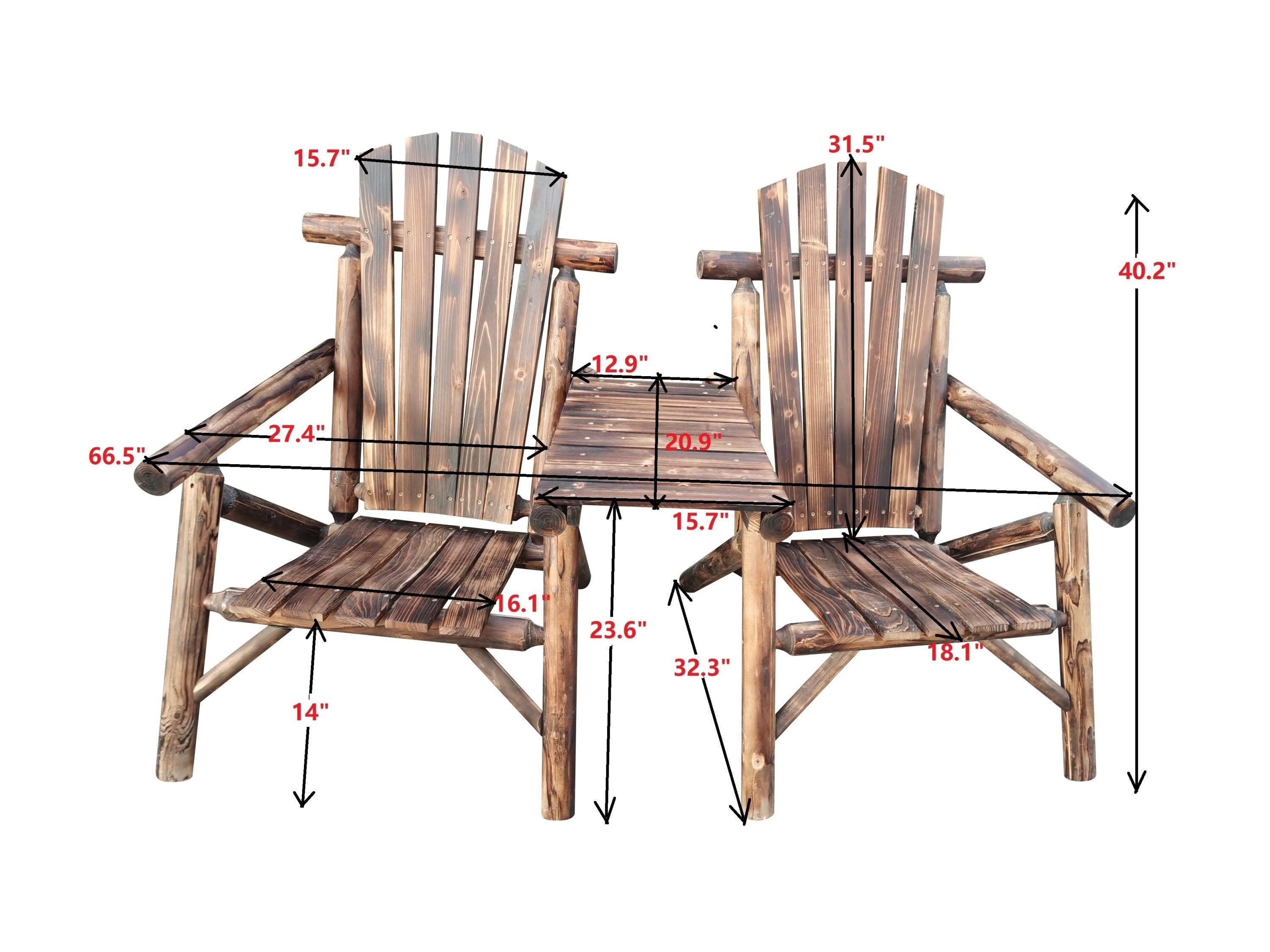 solid wood antique porch loveseat with tray-table