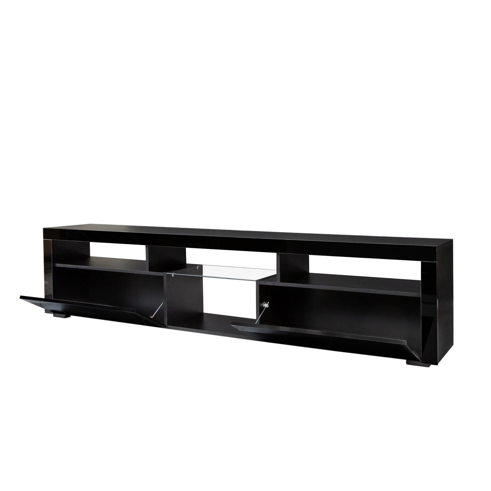 BlackModern simple TV cabinet，2Storage Cabinet with Open Shelves for Living Room Bedroom