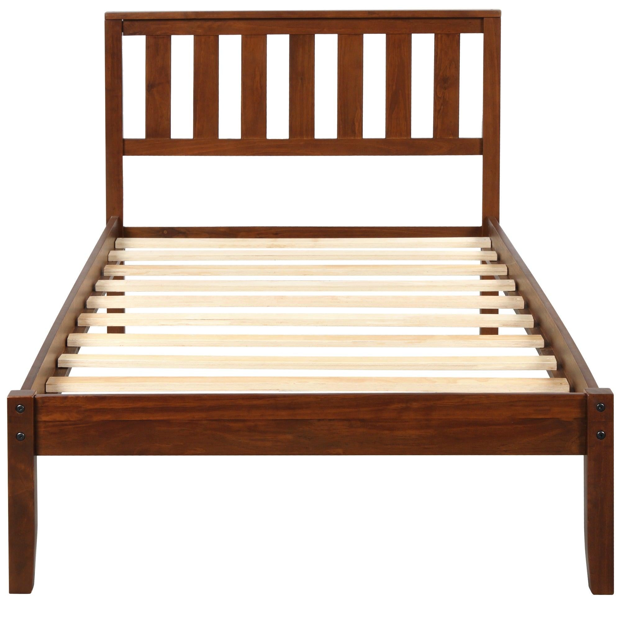 Wood Platform Bed with Headboard/Wood Slat Support，Twin (Walnut)