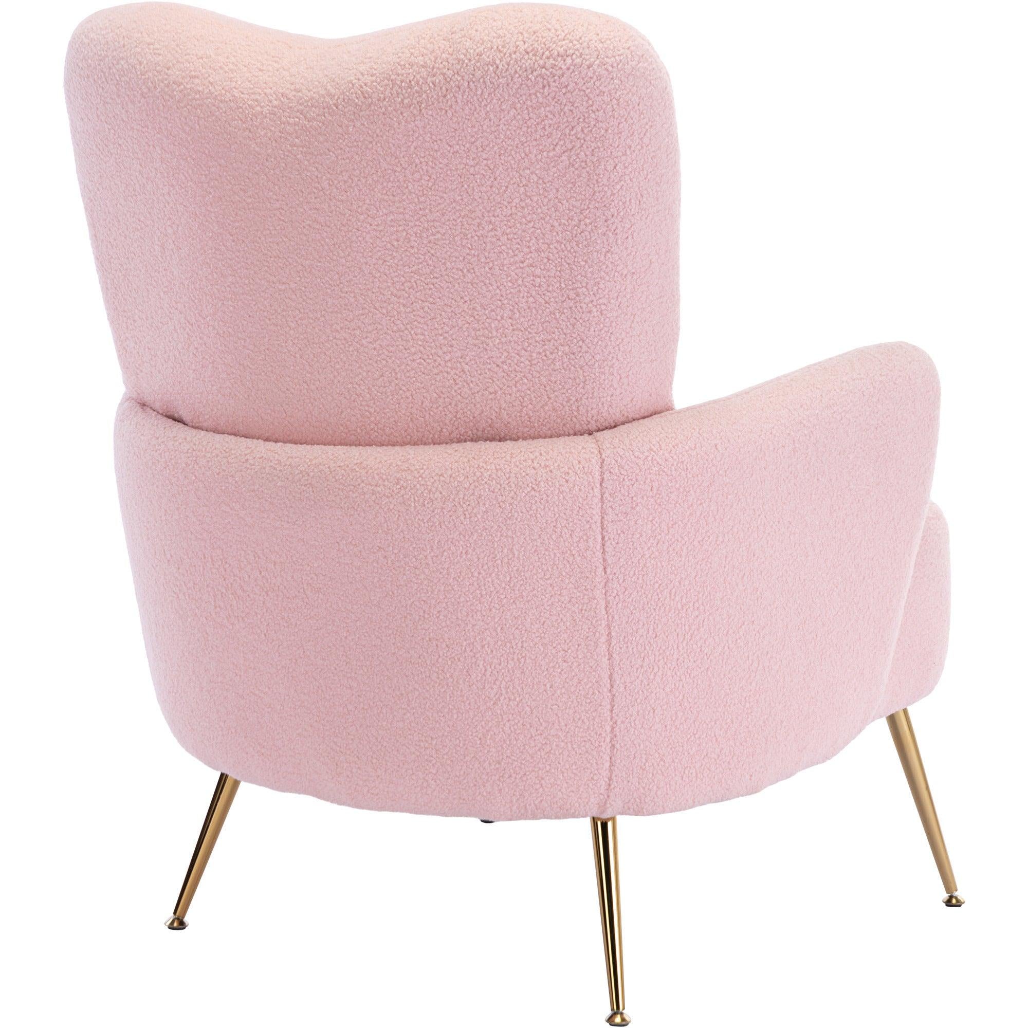 Cozy Teddy Fabric Arm Chair with Sloped High Back and Contemporary Metal Legs ,Pink