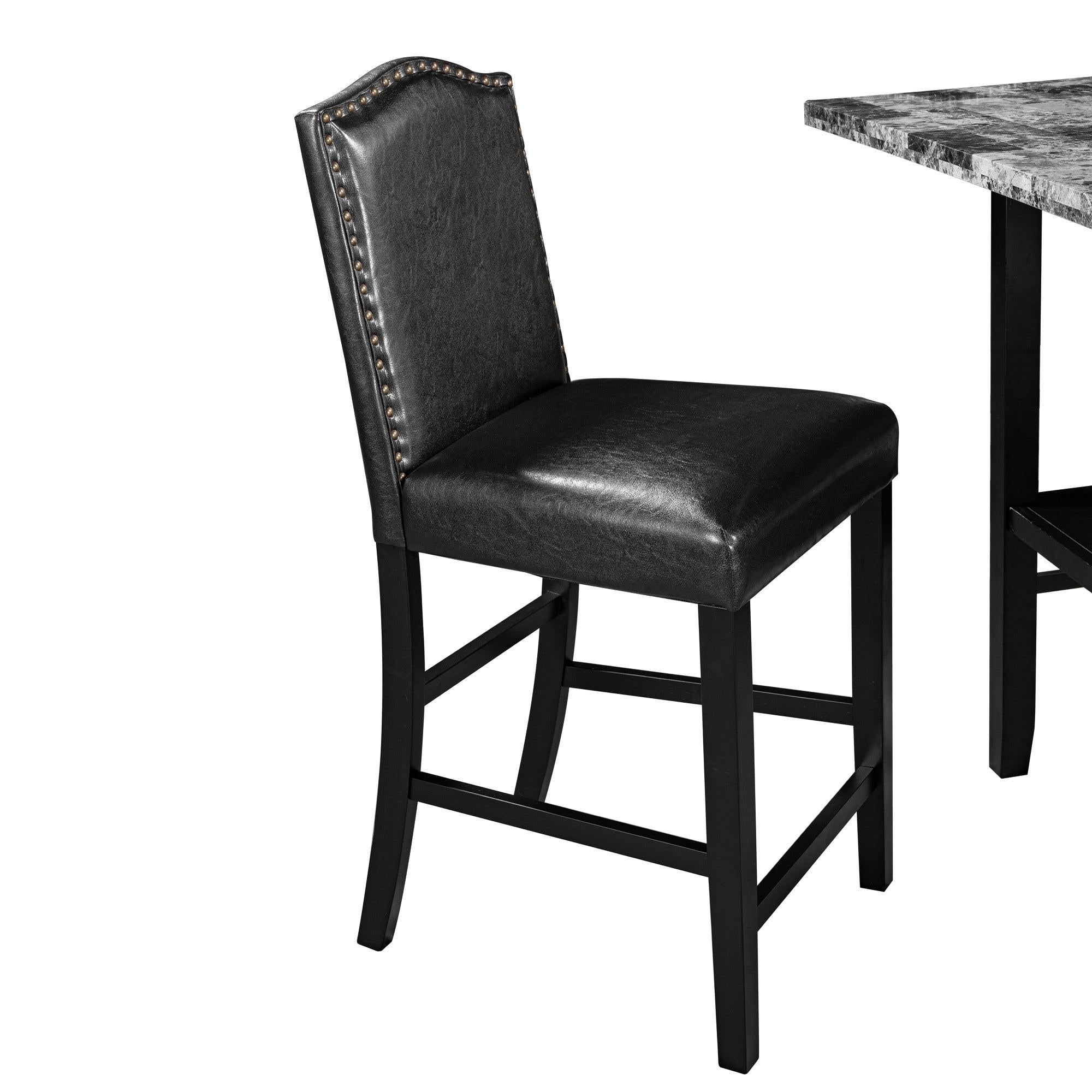 5 Piece Dining Set with Matching Chairs and Bottom Shelf for Dining Room, Black Chair+Gray Table