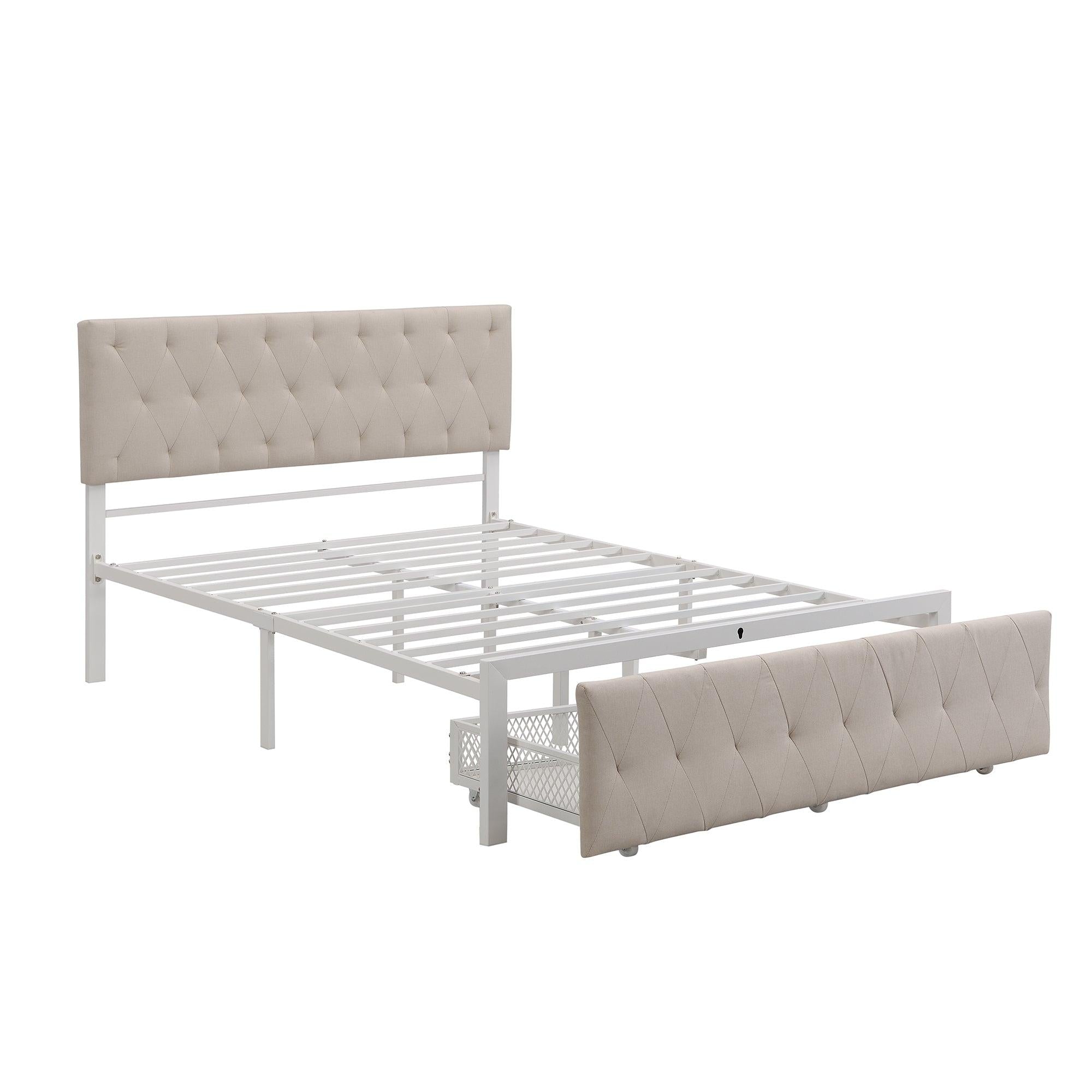 Full SizeStorage Bed Metal Platform Bed with a Big Drawer - Beige