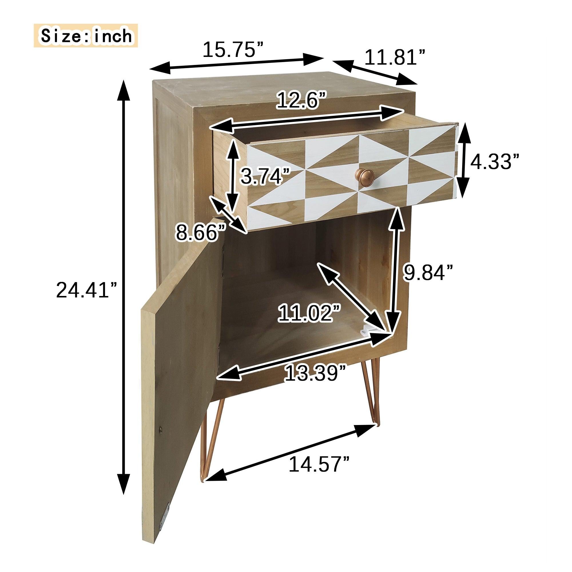 Wooden Nightstand with One Drawer,One Shelf with Doors and Metal FeetModern Style Bedside Table (Natural)