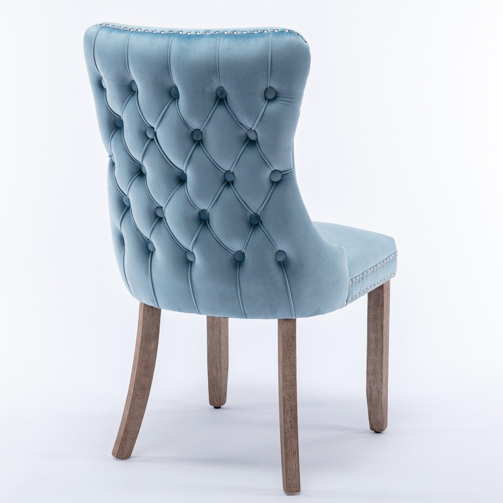 Cream Upholstered Wing-Back Dining Chair with Backstitching Nailhead Trim and Solid Wood Legs,Set of 2, Light Blue