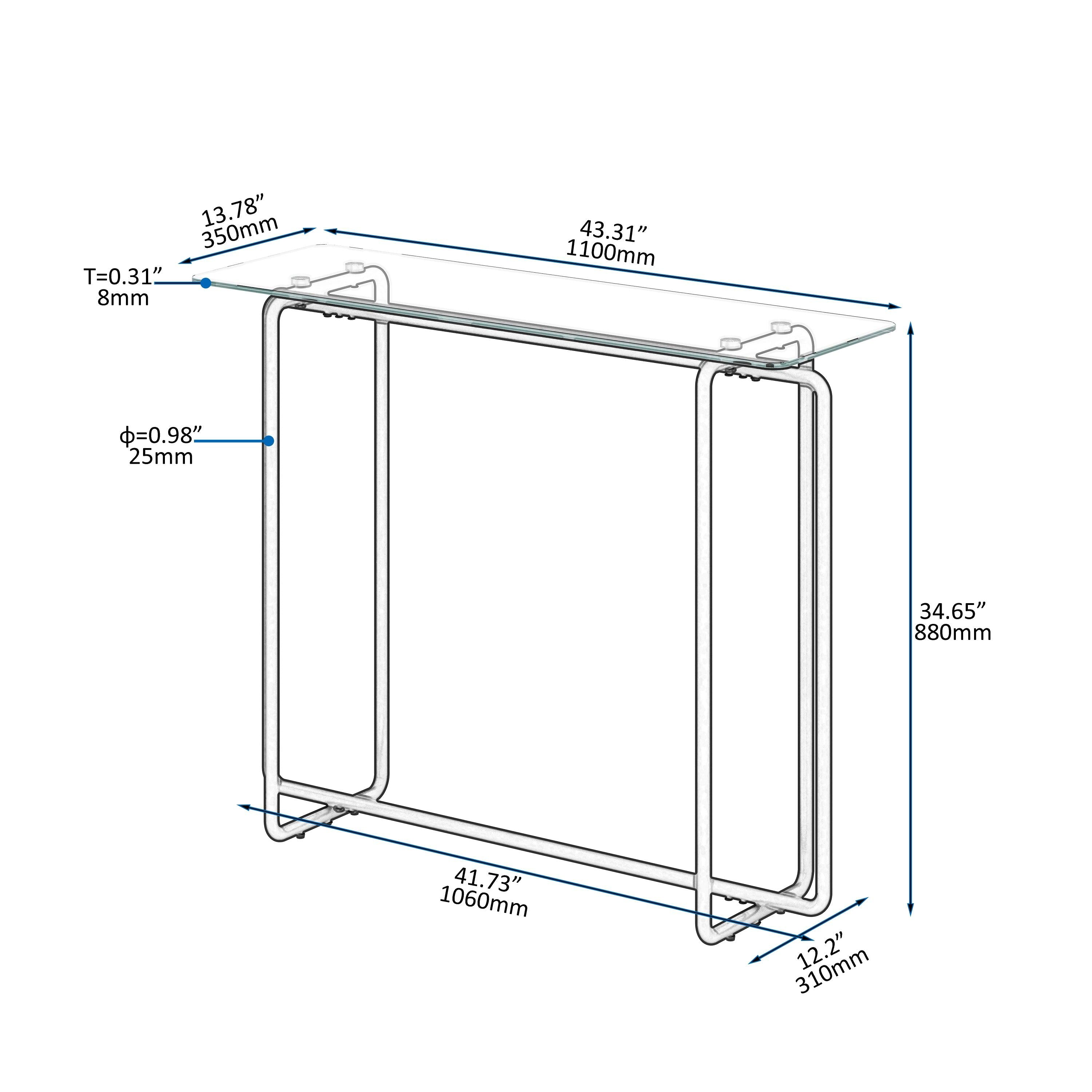 Console Table single layer tempered glass rectangular porch table black leg double tempered glass tea table,Transparent