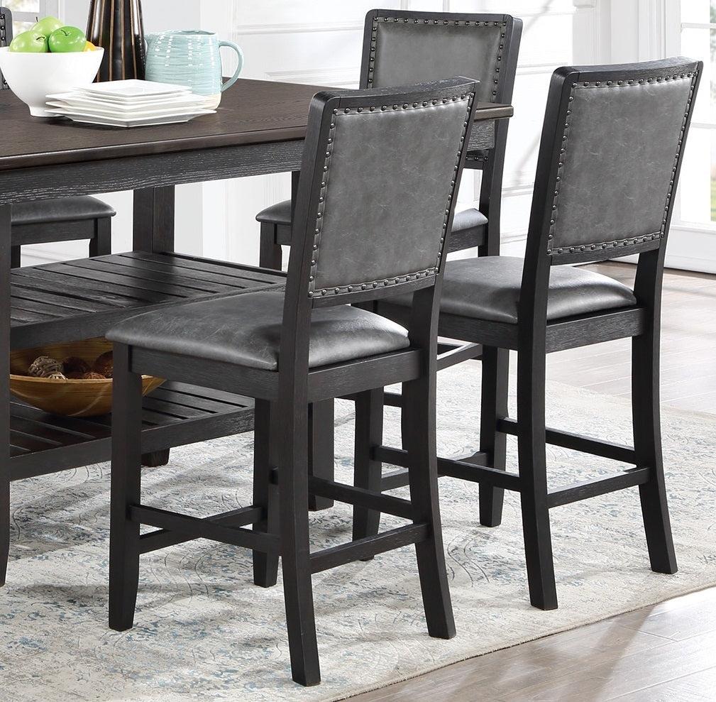 Contemporary Dining Room 7pc Set Grey Finish PU Counter Height Dining Table w Shelf and 6x High Chairs Fabric Upholstered seats Back Counter Height Chairs