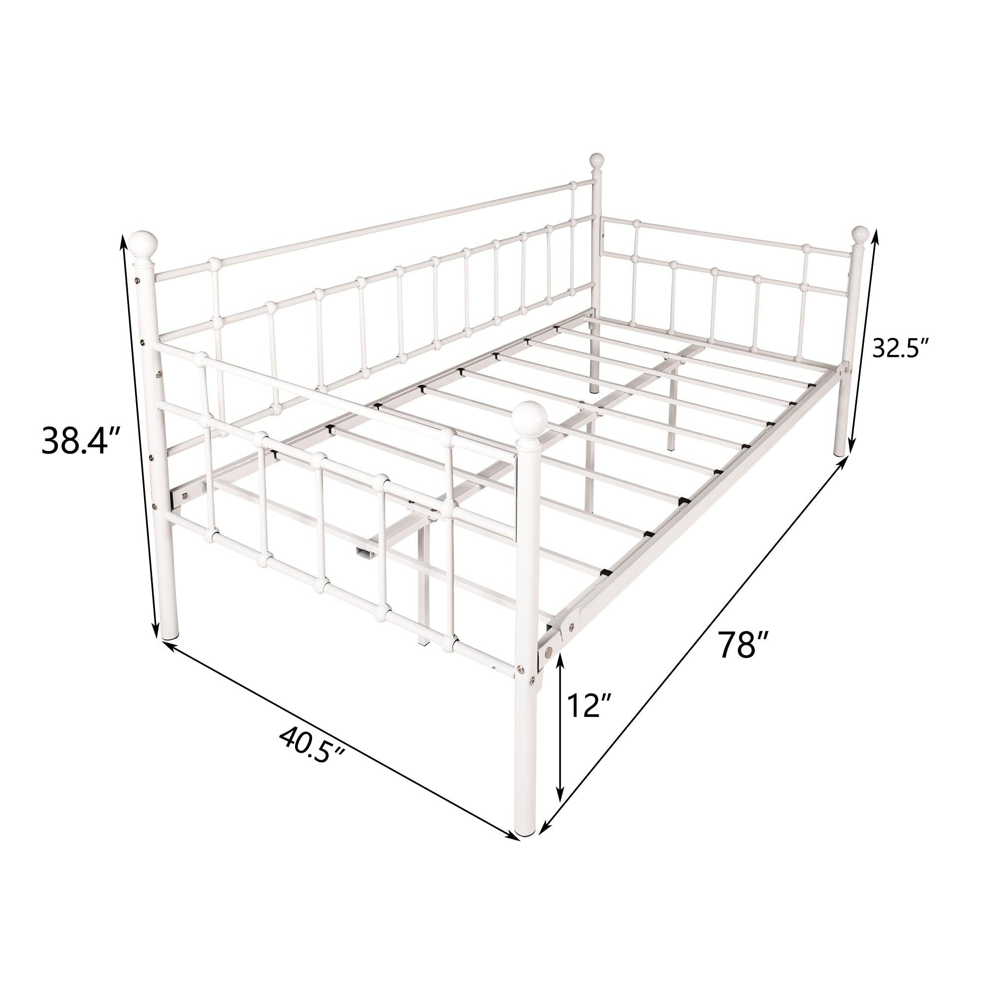 Daybed Frame Twin Size Multifunctional Metal Platform with Headboard Victorian Style, Bed Sofa  for Guest Living Room,  White