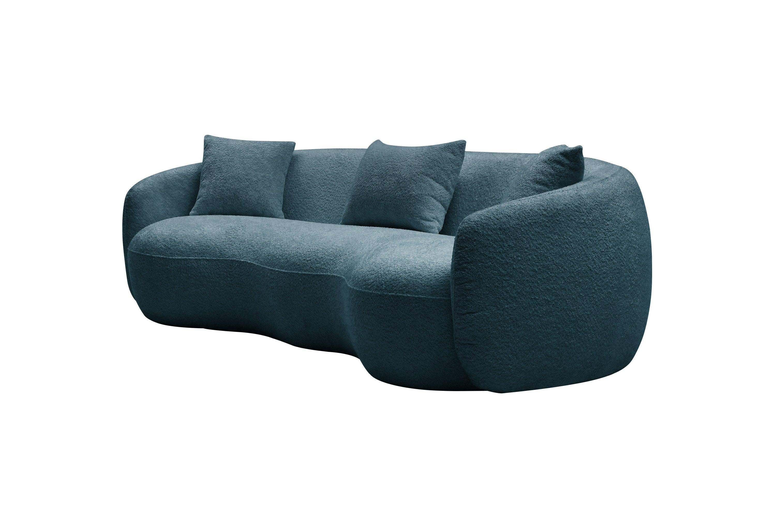 Modern Curved Sofa,  Boucle Fabric Couch for Bedroom, Office, Apartment，Blue