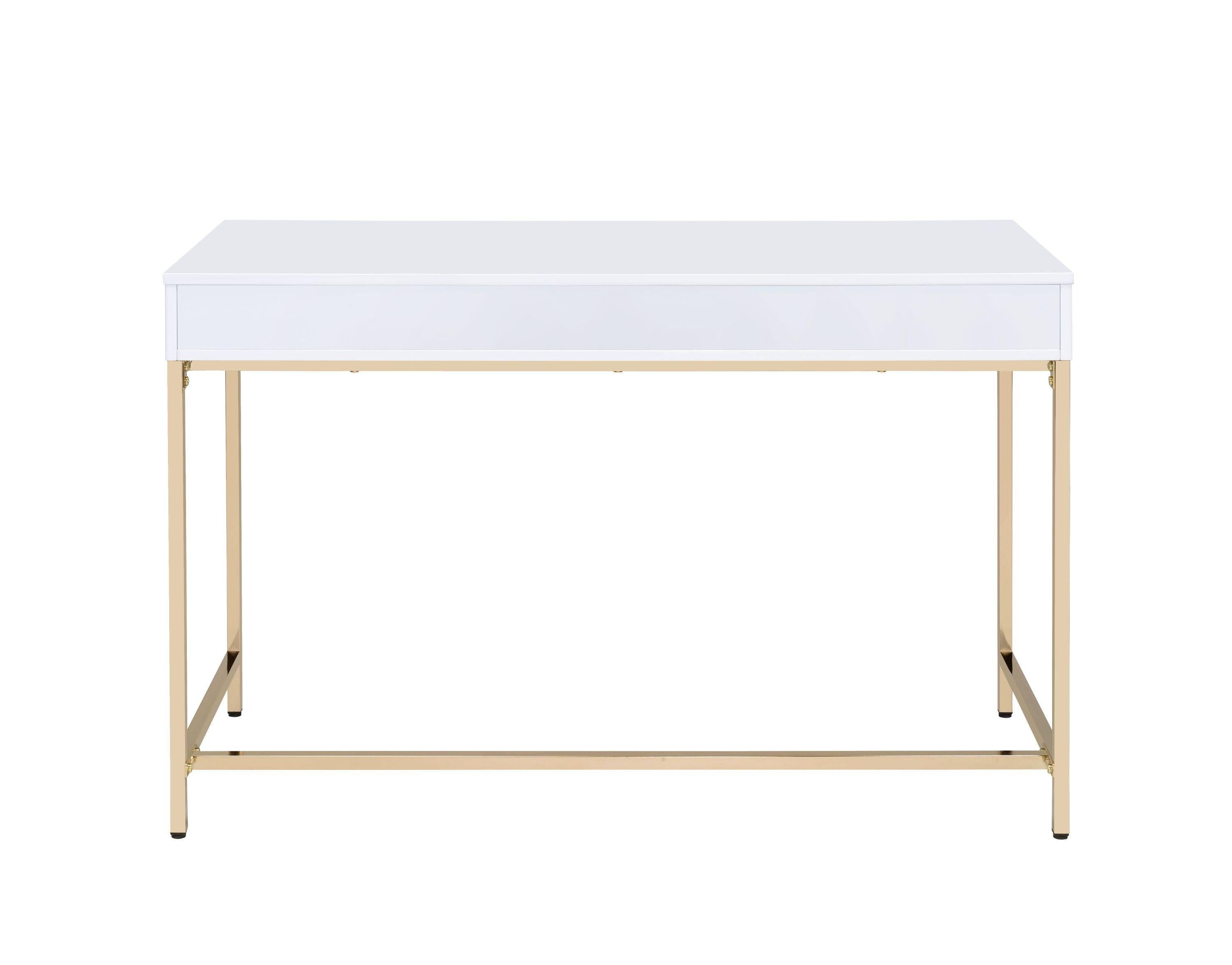 ACME Ottey Vanity Desk  in White High Gloss & Gold Finish AC00899