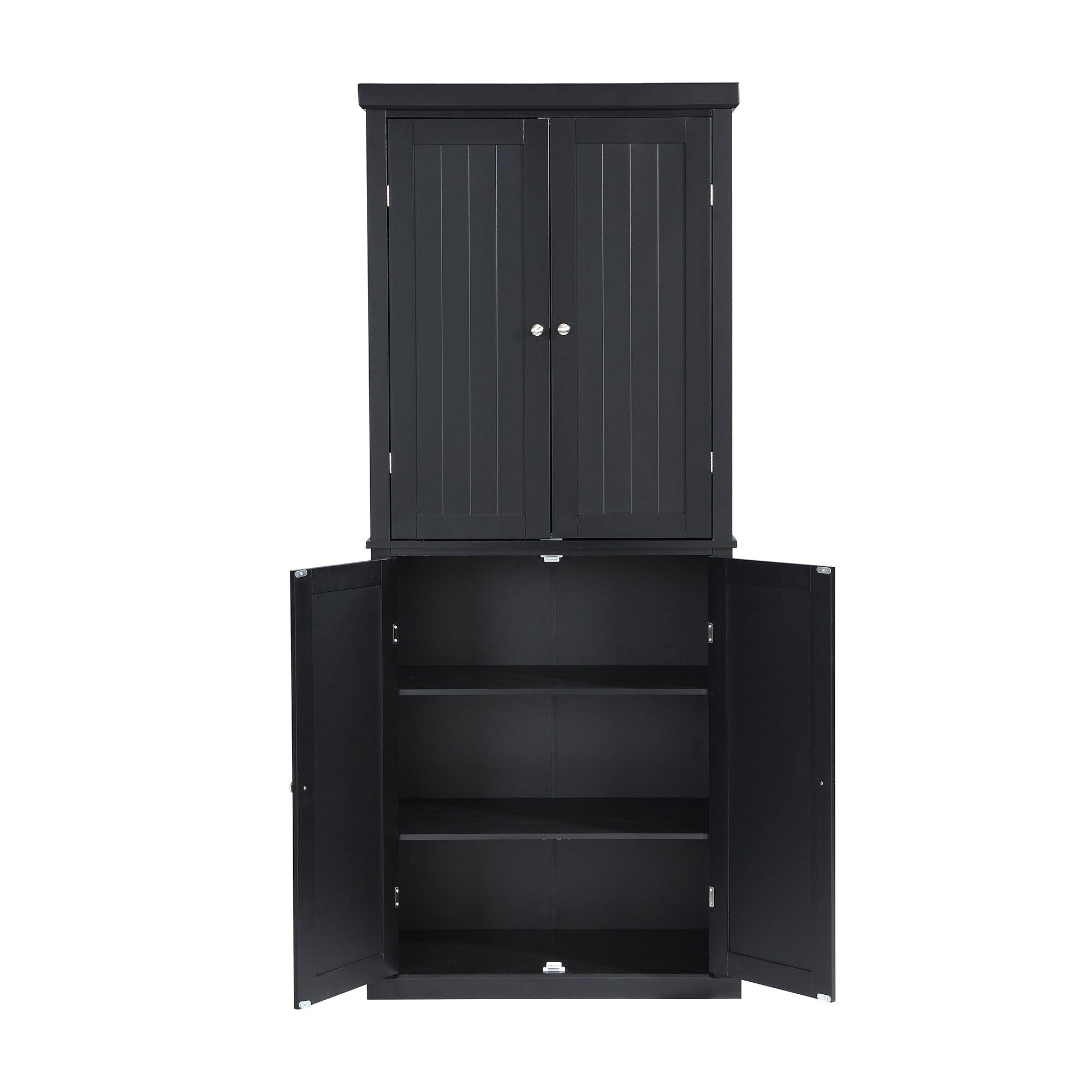 Freestanding Tall Kitchen Pantry, 72.4" Minimalist KitchenStorage Cabinet Organizer with 4 Doors and Adjustable Shelves, Black