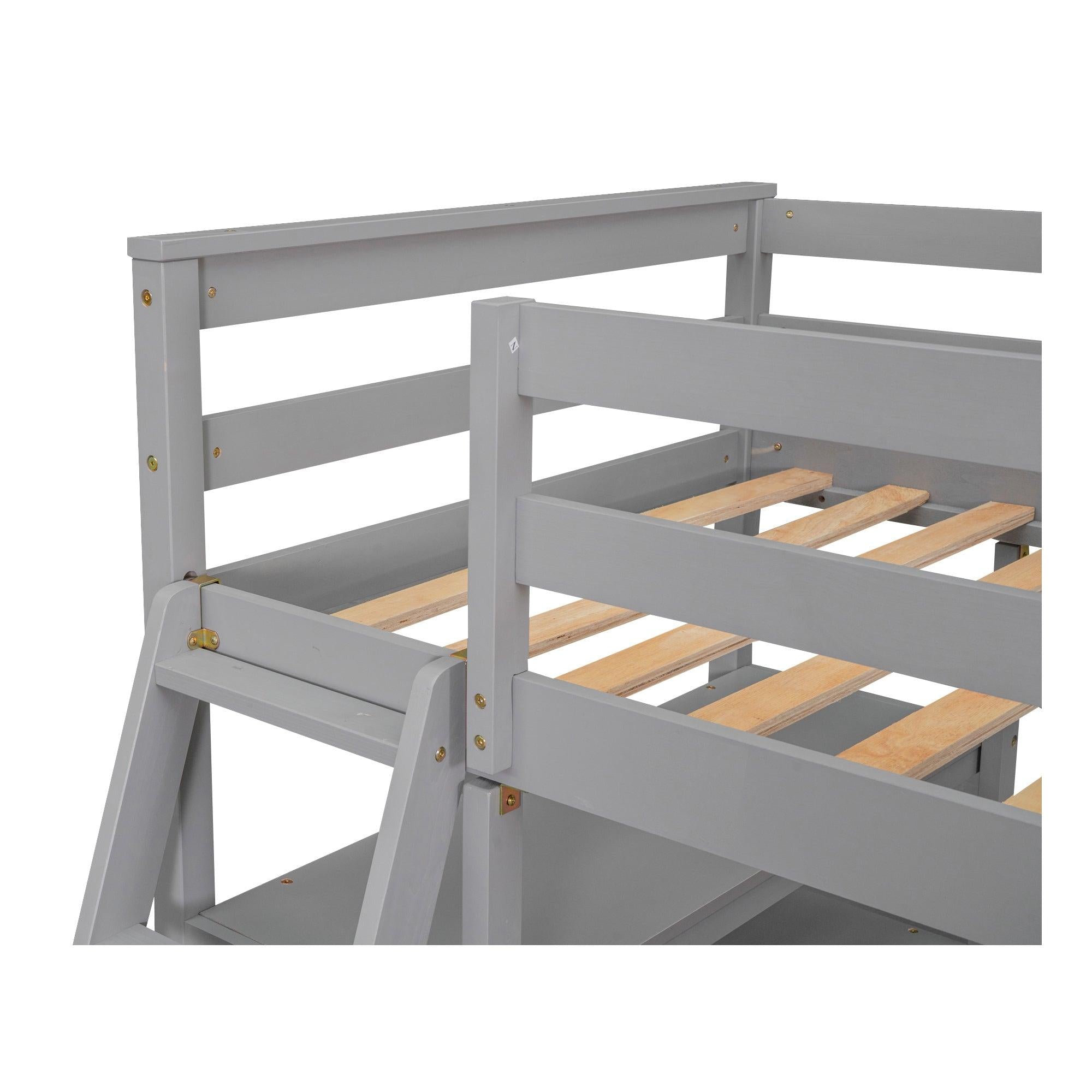 Twin Size Loft Bed with Desk and Shelves, Two Built-in Drawers, Gray