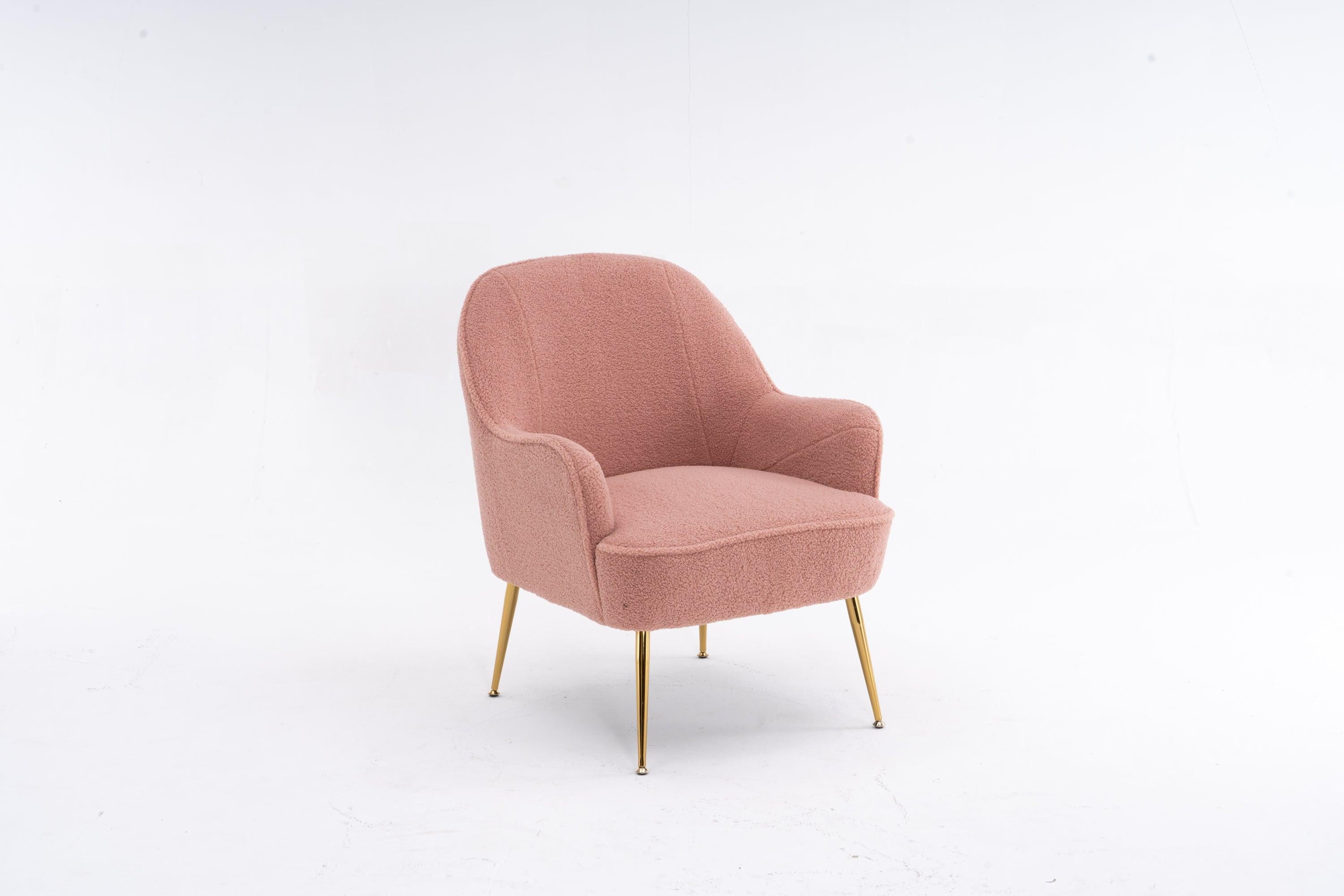 Modern Soft Teddy fabric Pink Ergonomics Accent Chair Living Room Chair Bedroom Chair Home Chair With Gold Legs And Adjustable Legs For Indoor Home