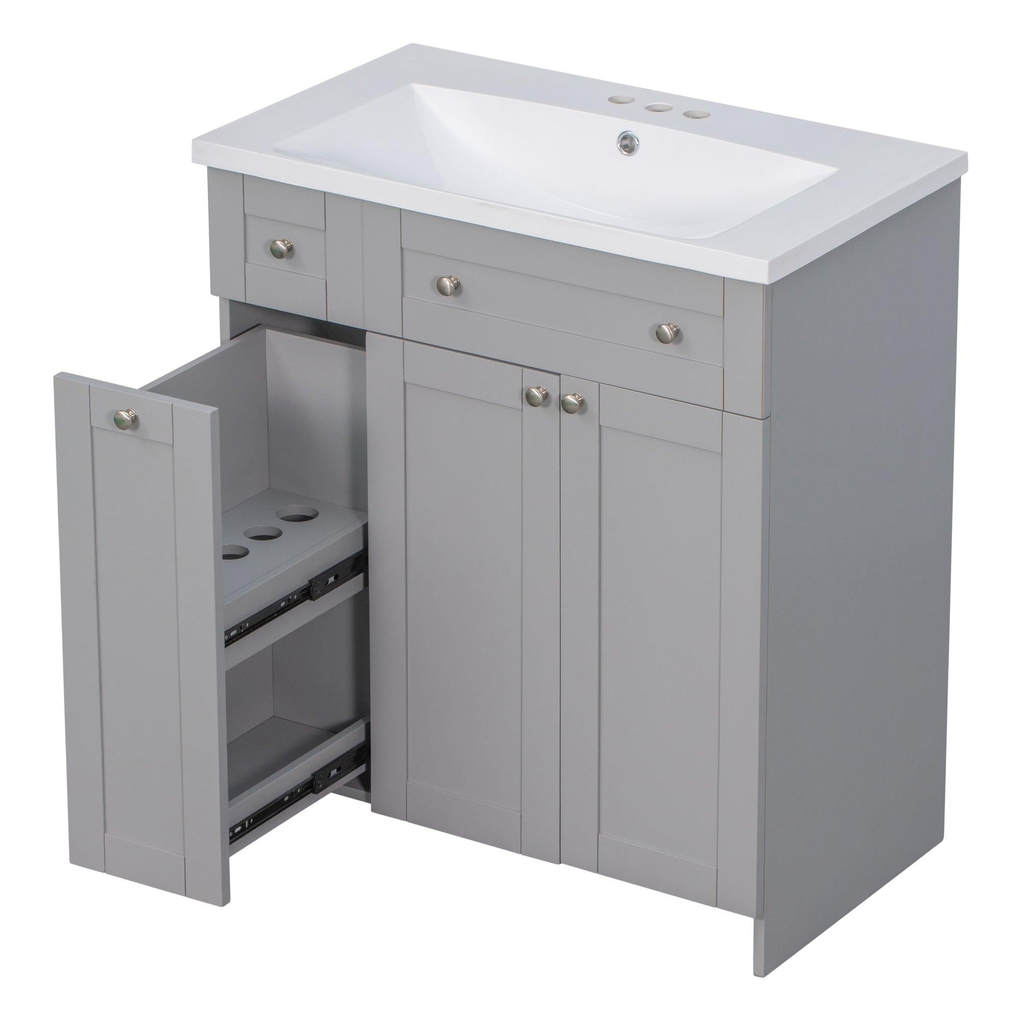 30" Bathroom vanity with Single Sink in grey,Combo Cabinet Undermount Sink,BathroomStorage Cabinet,Solid Wood Frame