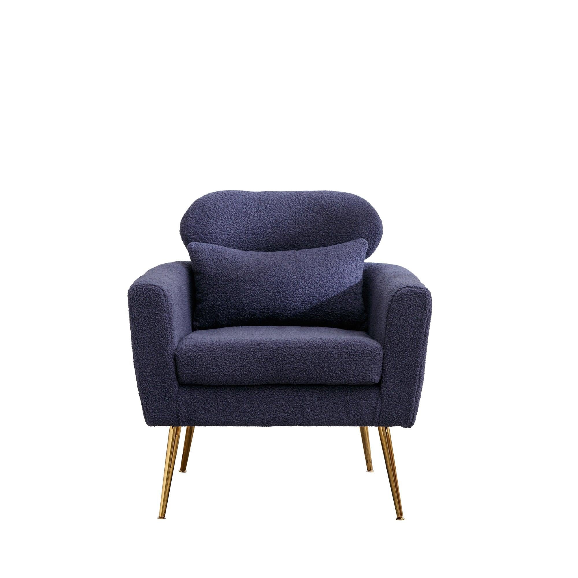 29.5"WModern Boucle Accent Chair Armchair Upholstered Reading Chair Single Sofa Leisure Club Chair with Gold Metal Leg and Throw Pillow for Living Room Bedroom Dorm Room Office, Navy Boucle