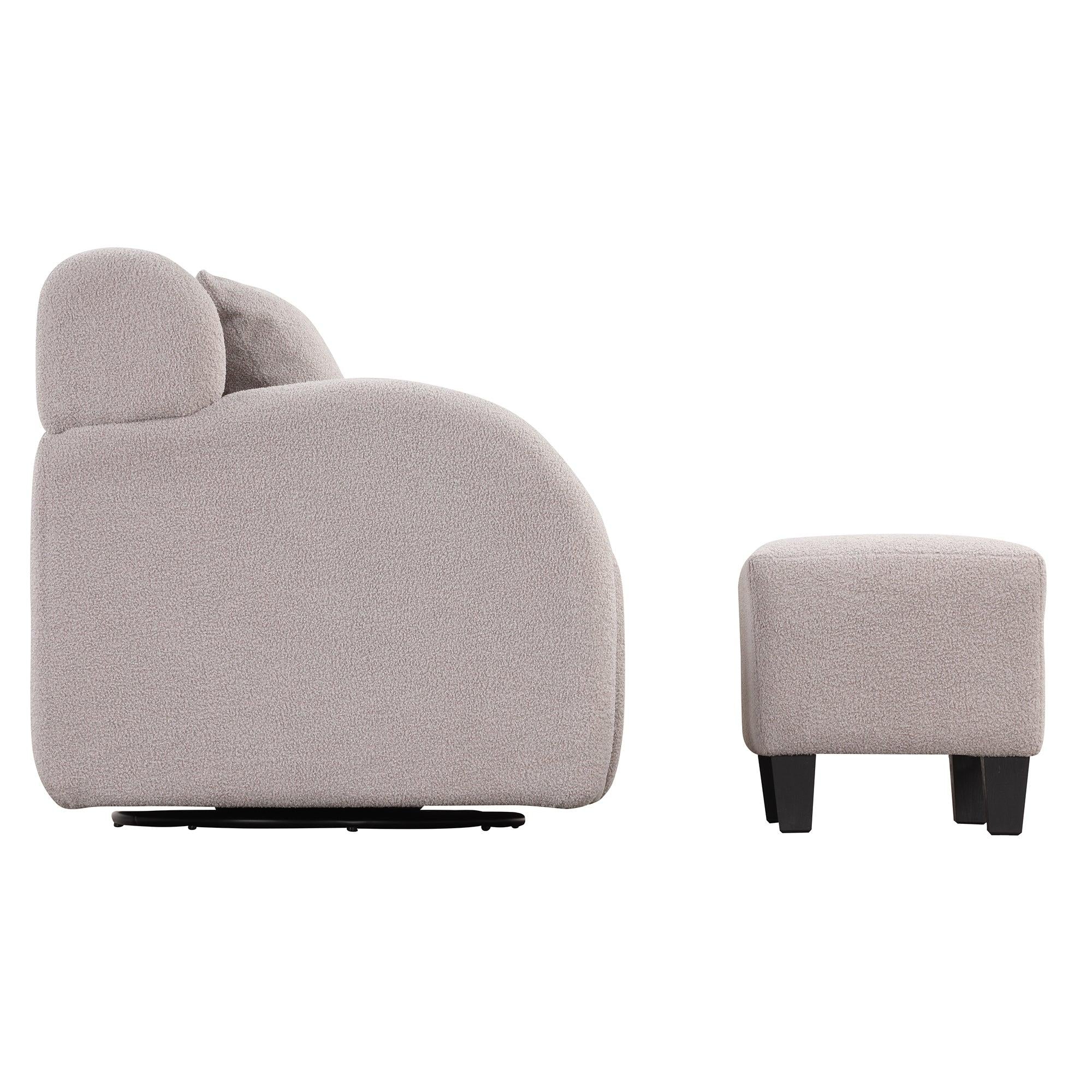 Swivel Accent Chair with Ottoman, Teddy Short Plush Particle Velvet Armchair,360 Degree Swivel Barrel Chair with footstool for Living Room, Hotel, Bedroom, Office, Lounge,Grey