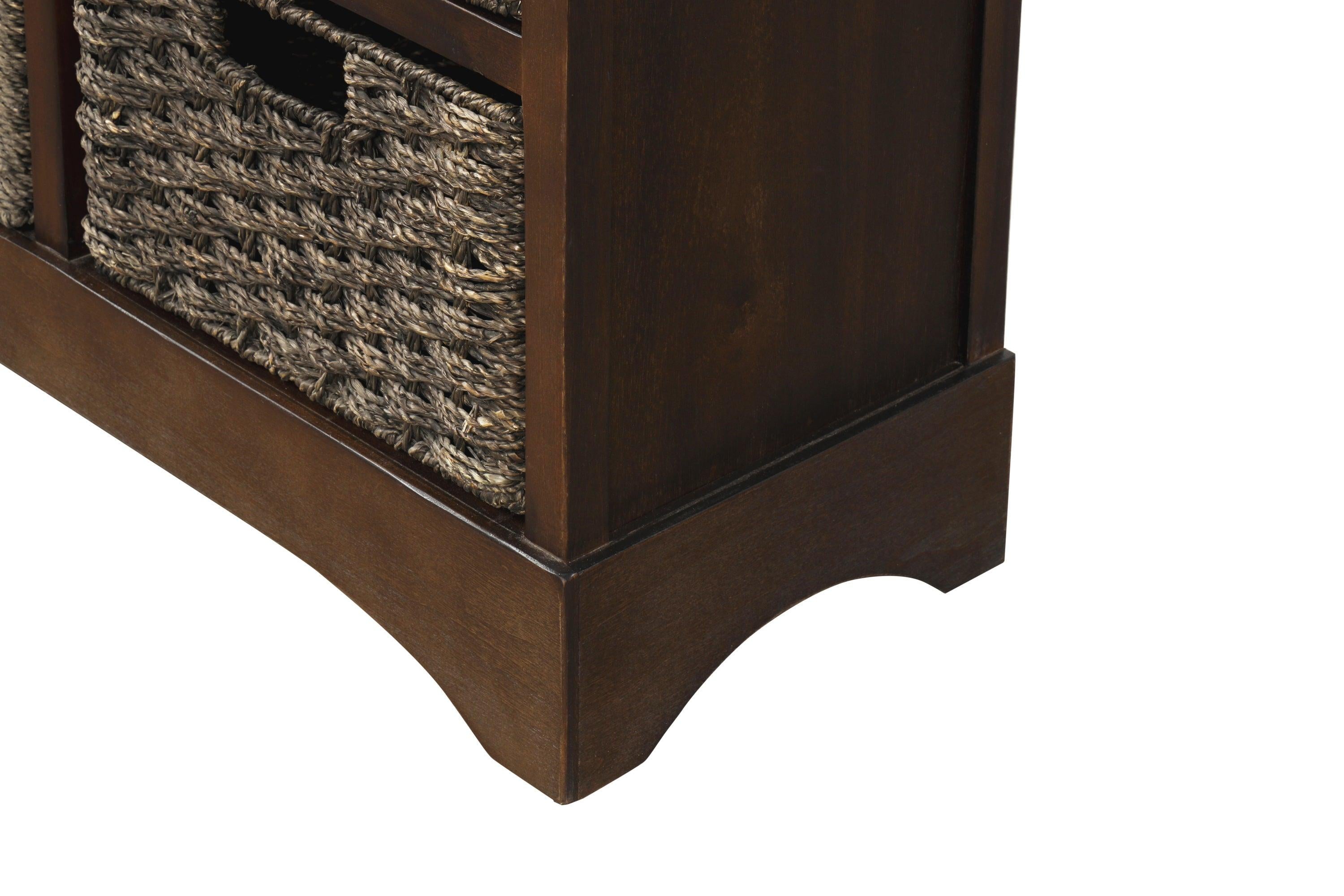 RusticStorage Cabinet with Two Drawers and Four Classic Rattan Basket for Dining Room/Living Room (Espresso)