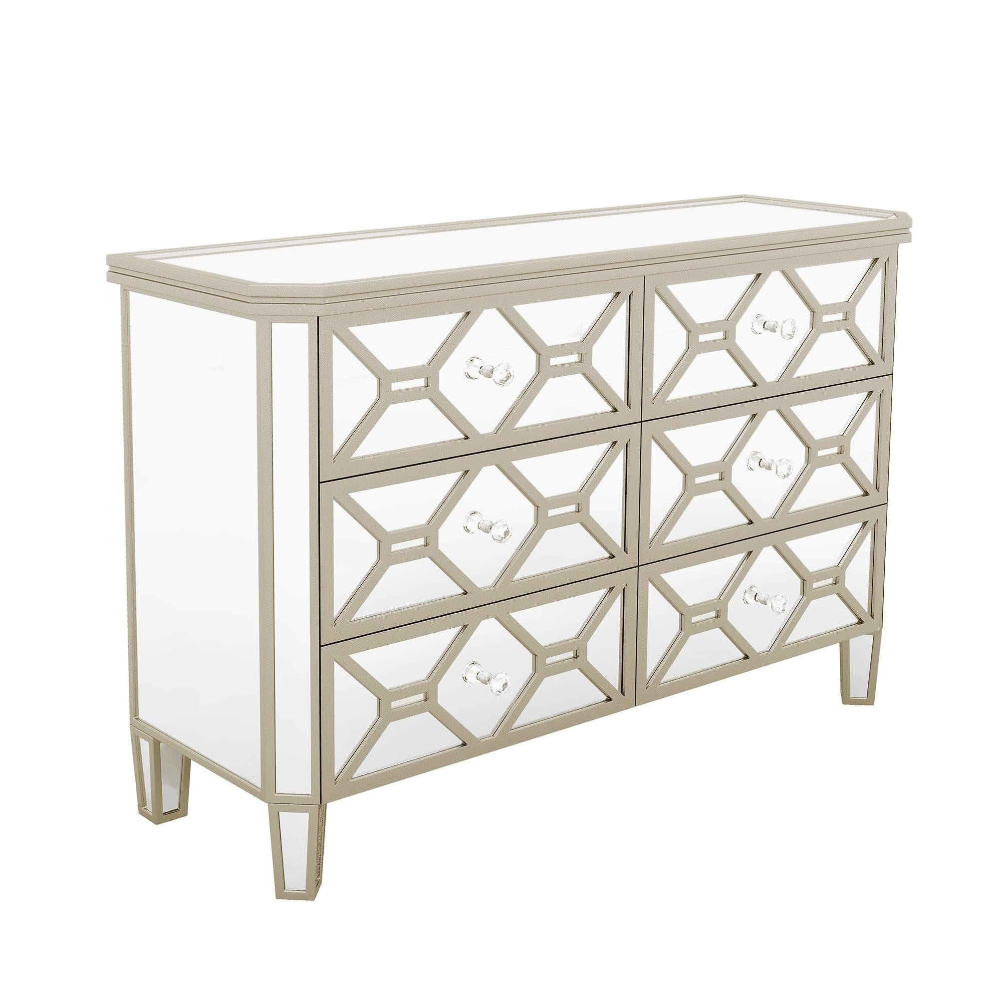 Elegant Mirrored 6-Drawer Dresser with Golden LinesStorage Cabinet for Living Room, Hallway, Entryway