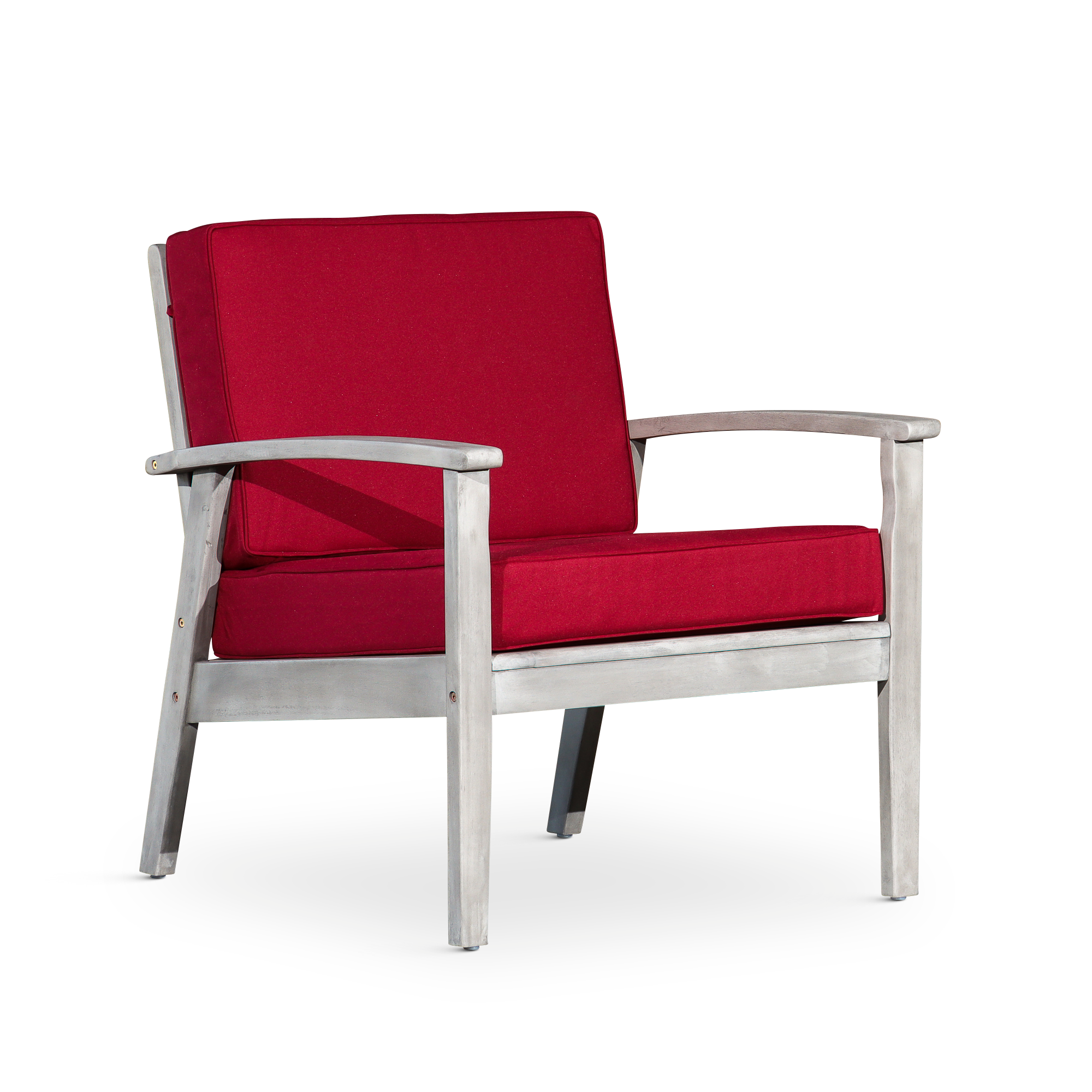 Deep Seat Eucalyptus Chair Silver Gray Finish, Burgundy Cushion image