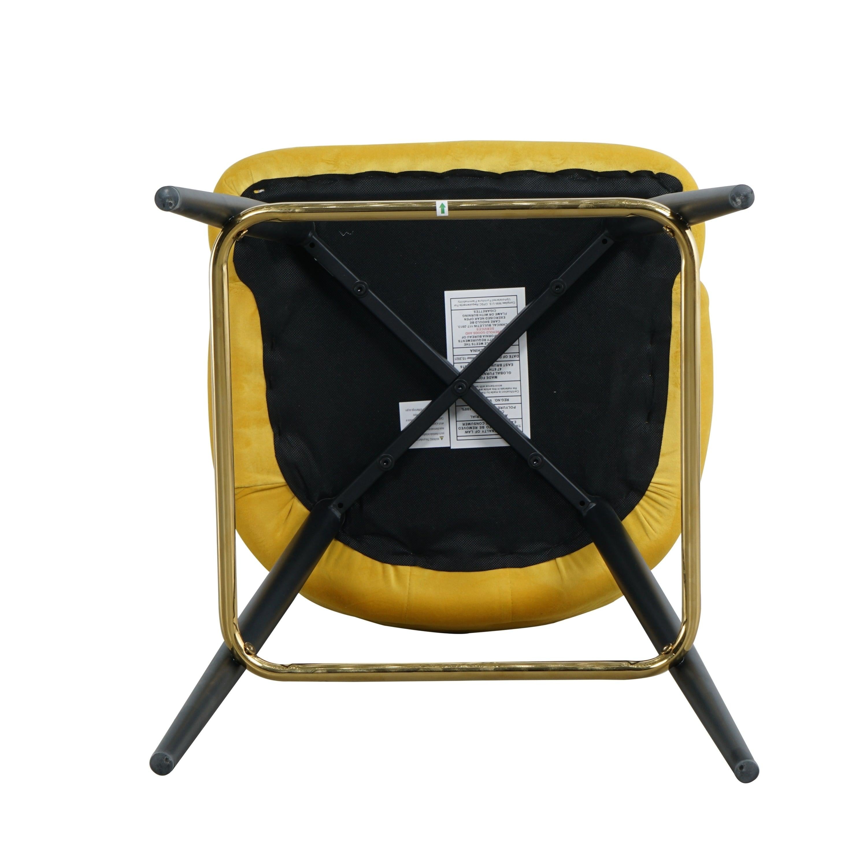 LuxuryModern Yellow Velvet Upholstered High Bar Stool Chair With Gold Legs(set of 2)