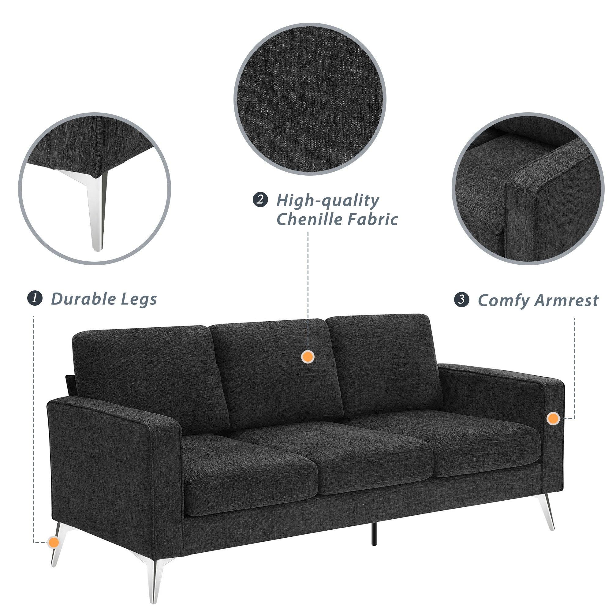 Modern 3-Piece Sofa Sets with Sturdy Metal Legs,Linen Upholstered Couches Sets Including 3-Seat Sofa, Loveseat and Single Chair for Living Room Furniture Set (1+2+3 Seat)