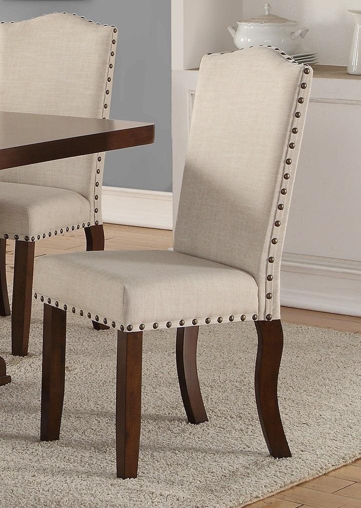 Classic Cream Upholstered Cushion Chairs Set of 2 Dining Chair Nailheads Solidwood Legs