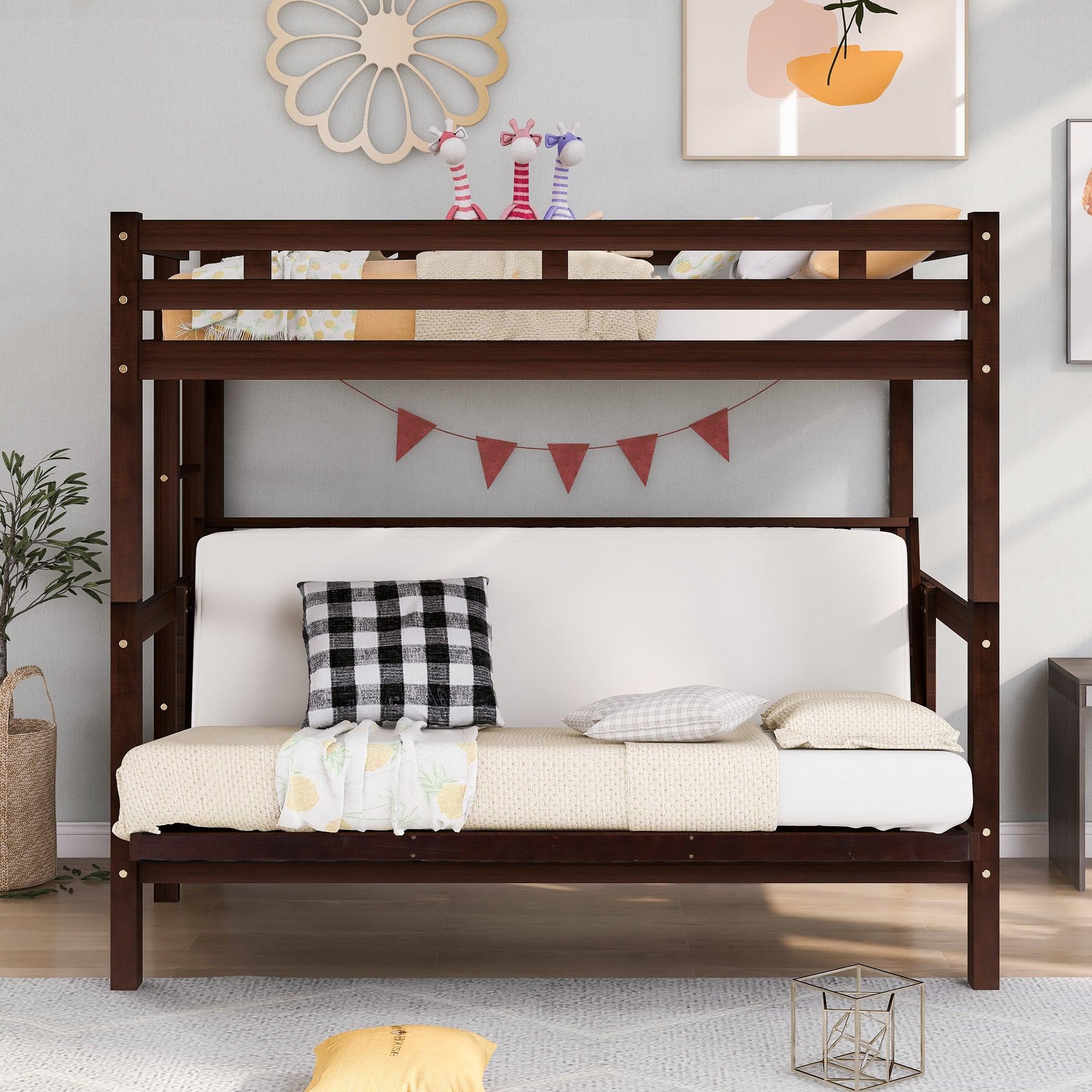 Twin over Full Bunk Bed,Down Bed can be Converted into Daybed,Espresso