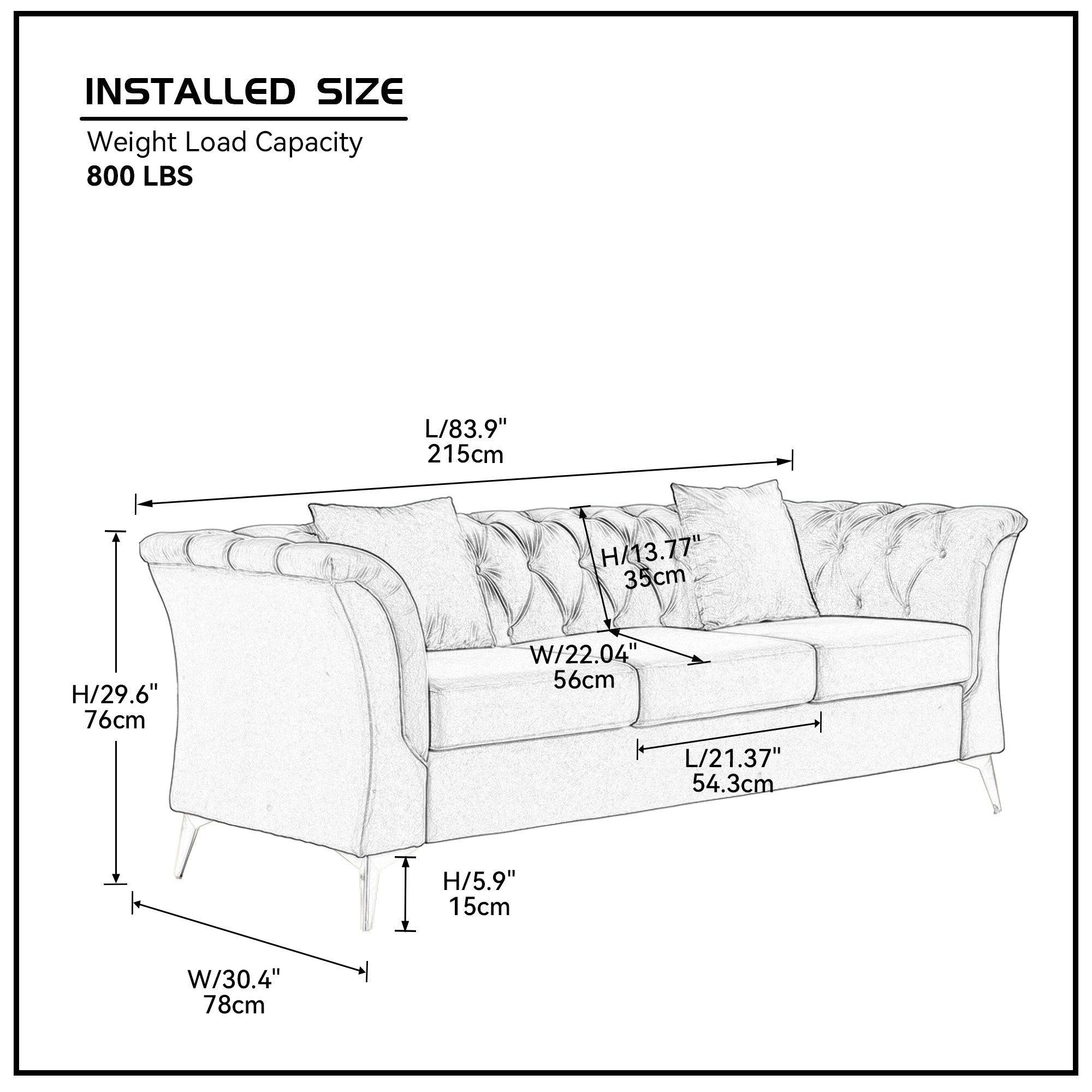 Modern Chesterfield Curved Sofa Tufted Velvet Couch 3 Seat Button Tufed Loveseat with Scroll Arms and ld Metal Legs for Living Room Bedroom Beige