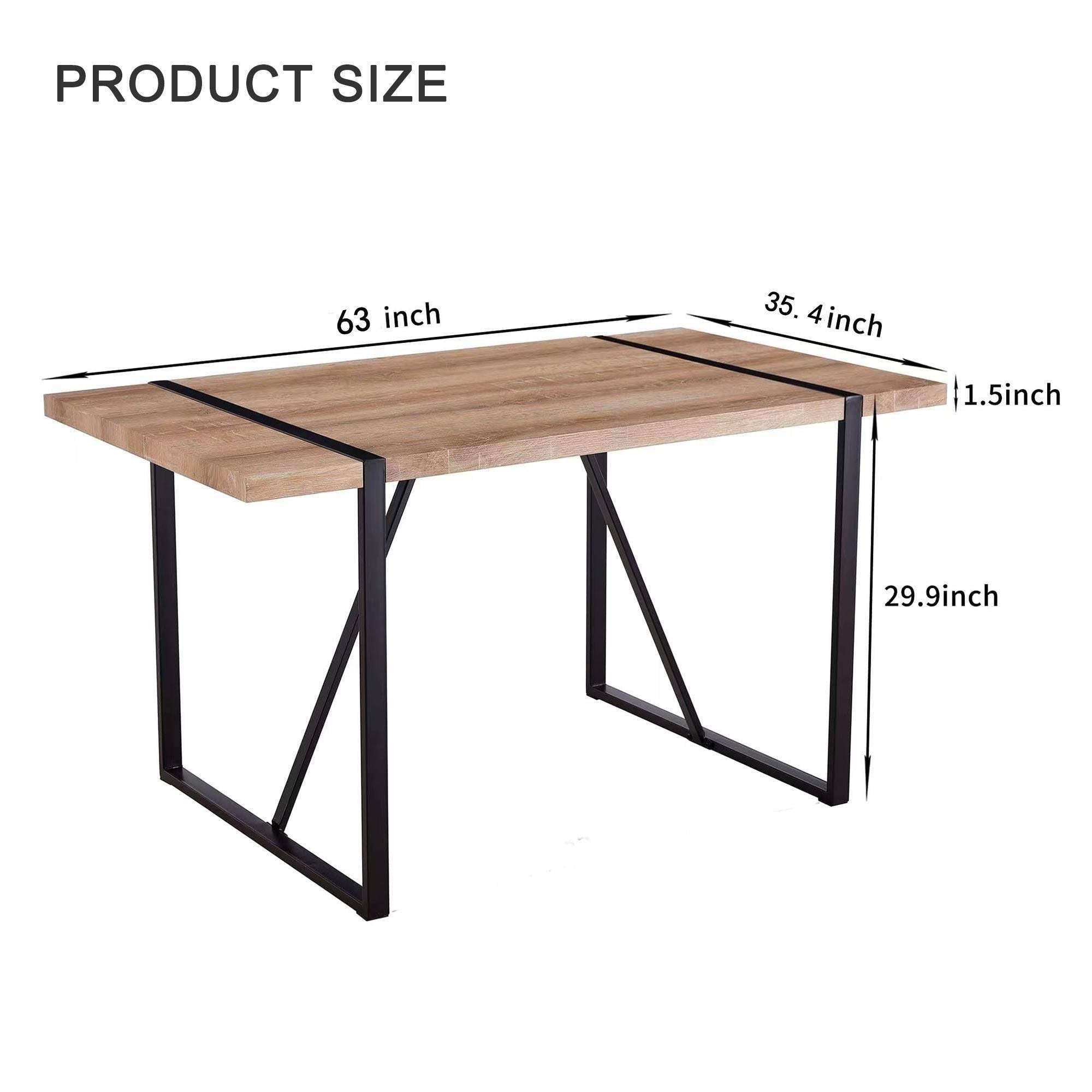 Rustic Industrial Rectangular Wood Dining Table For 4-6 Person, With 1.5" Thick Engineered Wood Tabletop and Black Metal Legs, Writing Desk For Kitchen Dining Living Room, 63" W x 35.4" D x 29.9" H