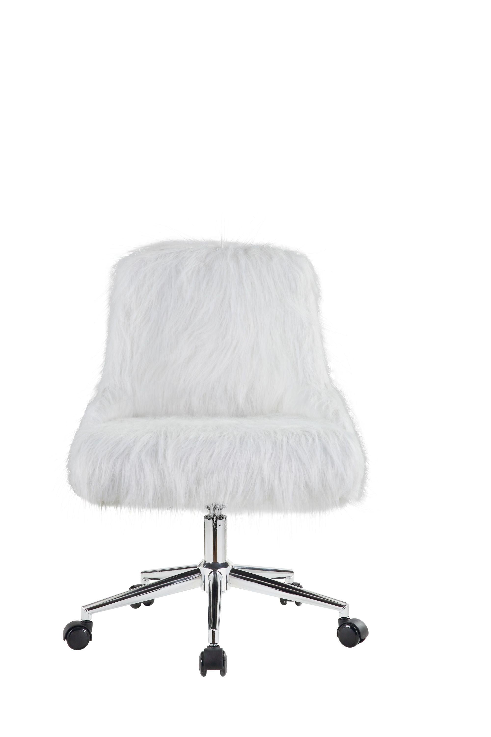 ACME Arundell II Office Chair in White Faux Fur & Chrome Finish OF00122