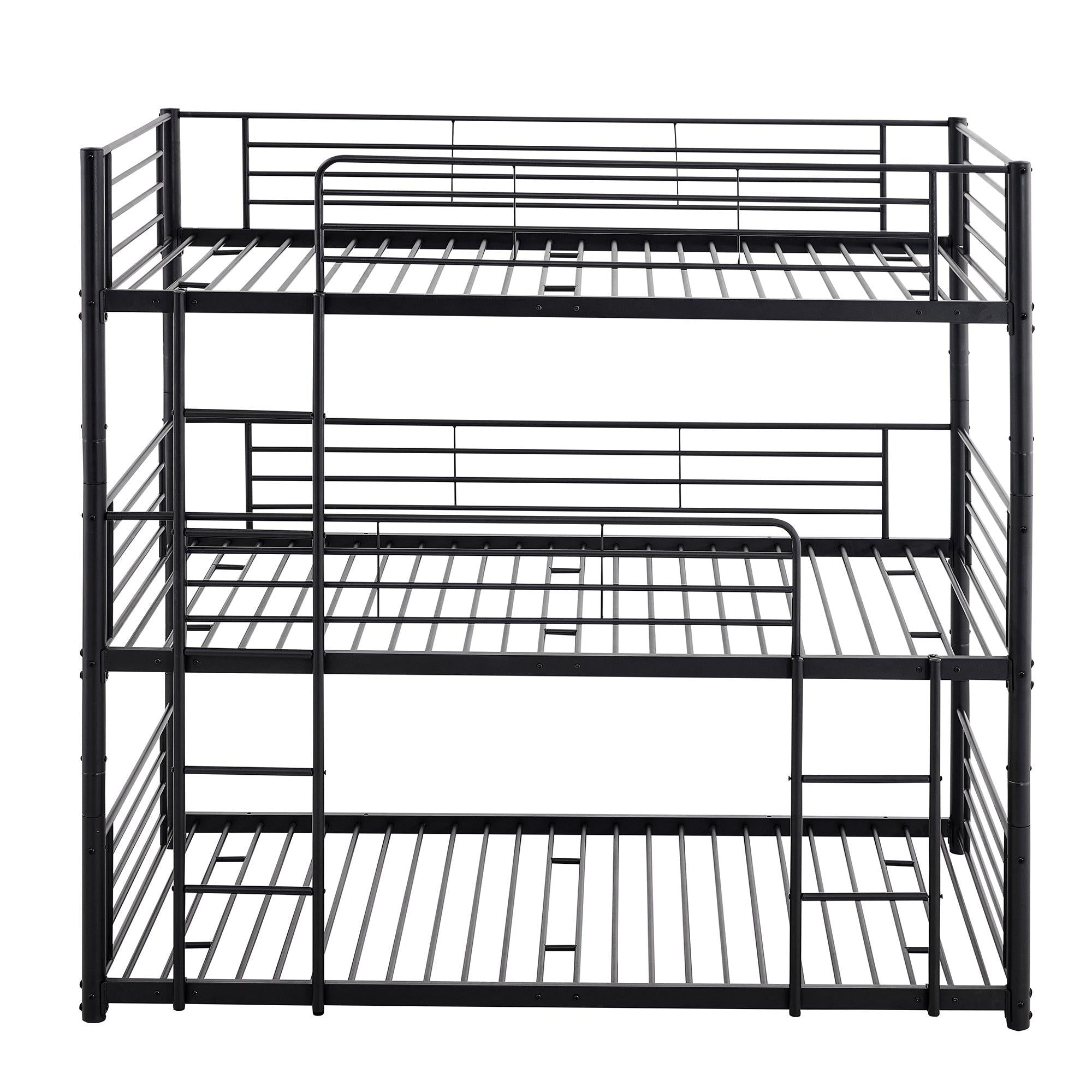 Twin-Twin-Twin Triple Bed with Built-in Ladder, Divided into Three Separate Beds,Black