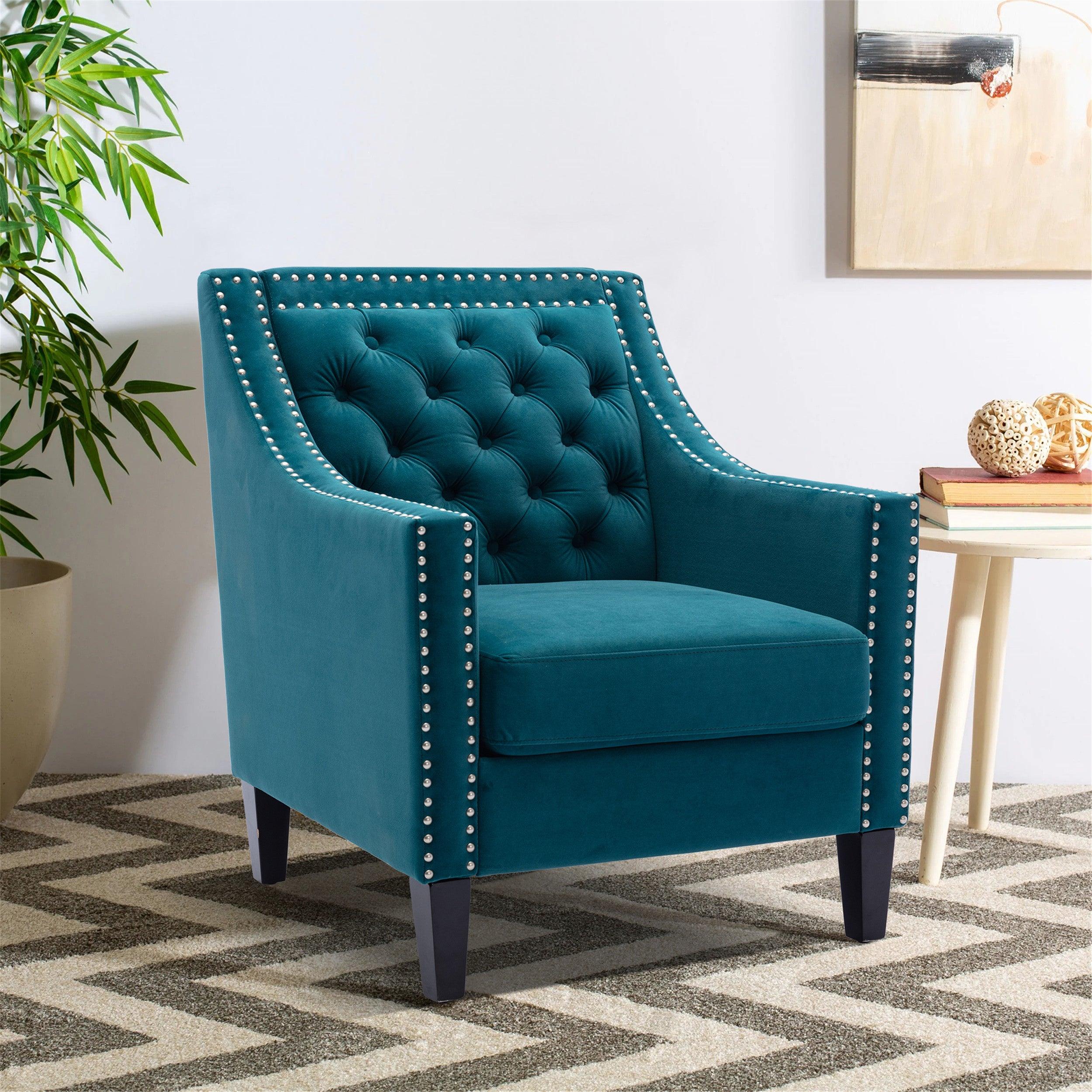 accent armchair living room chair  with nailheads and solid wood legs