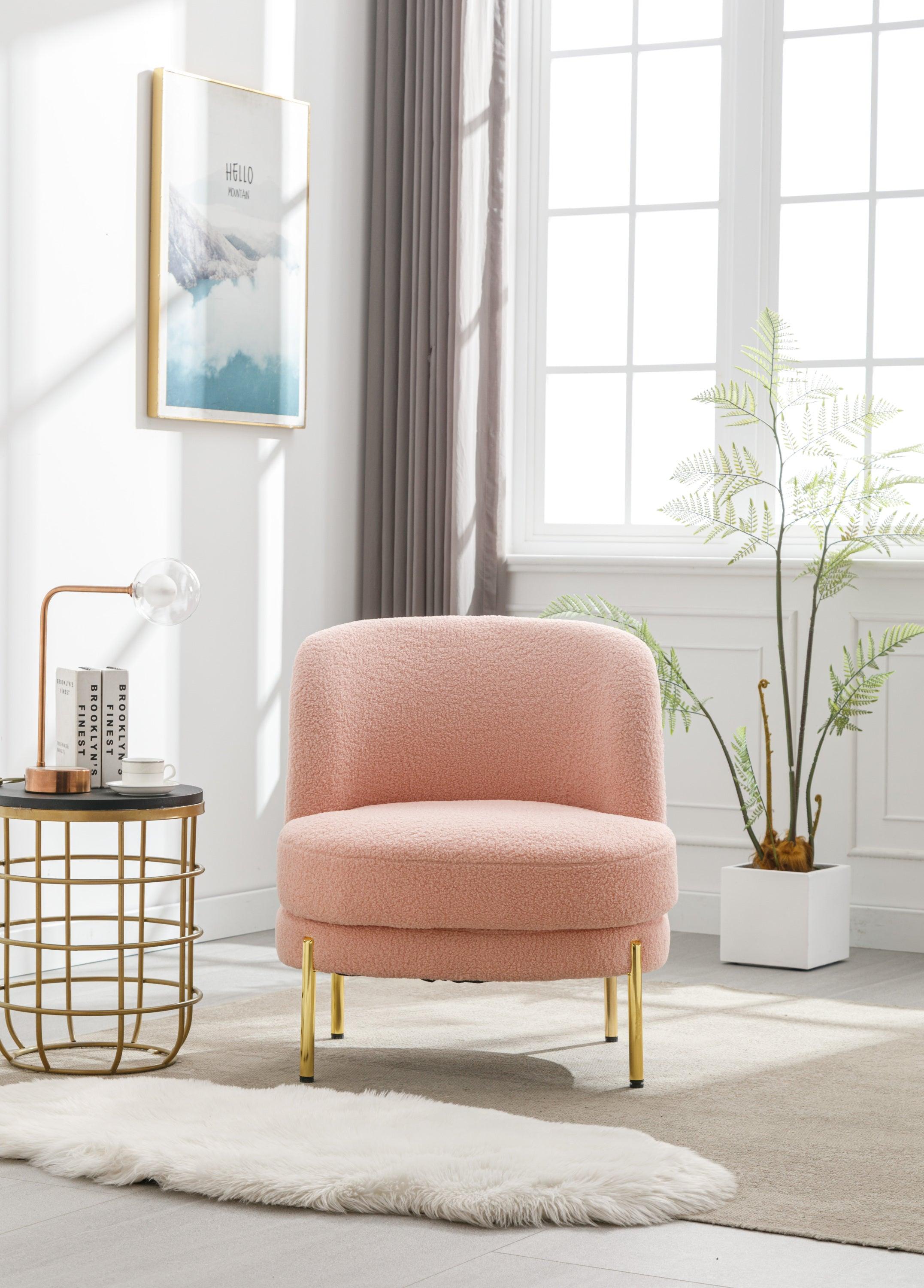 28.4"W Accent Chair Upholstered Curved Backrest Reading Chair Single Sofa Leisure Club Chair with Golden Adjustable Legs For Living Room Bedroom Dorm Room (Pink Boucle)