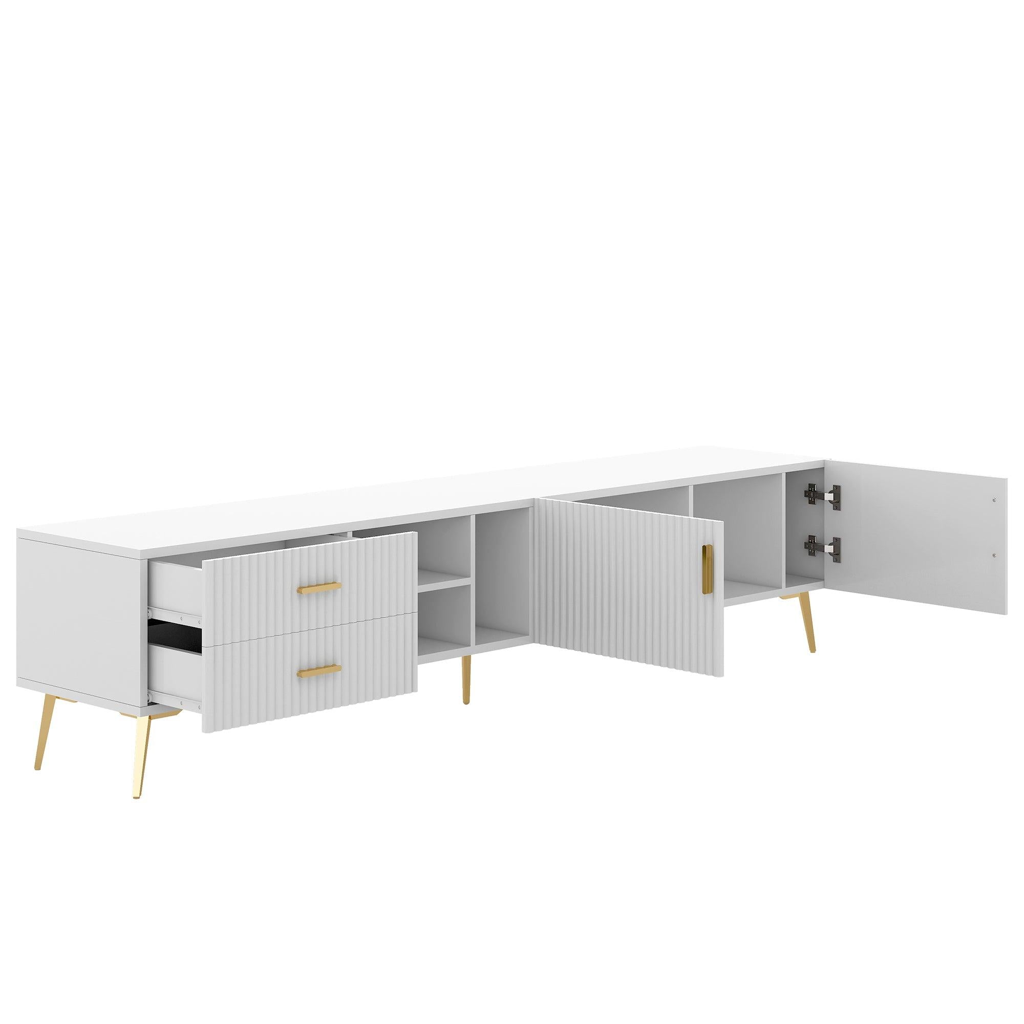 Modern TV Stand with 5 Champagne legs - Durable, stylish, spacious, versatileStorage TVS up to 77" (White)