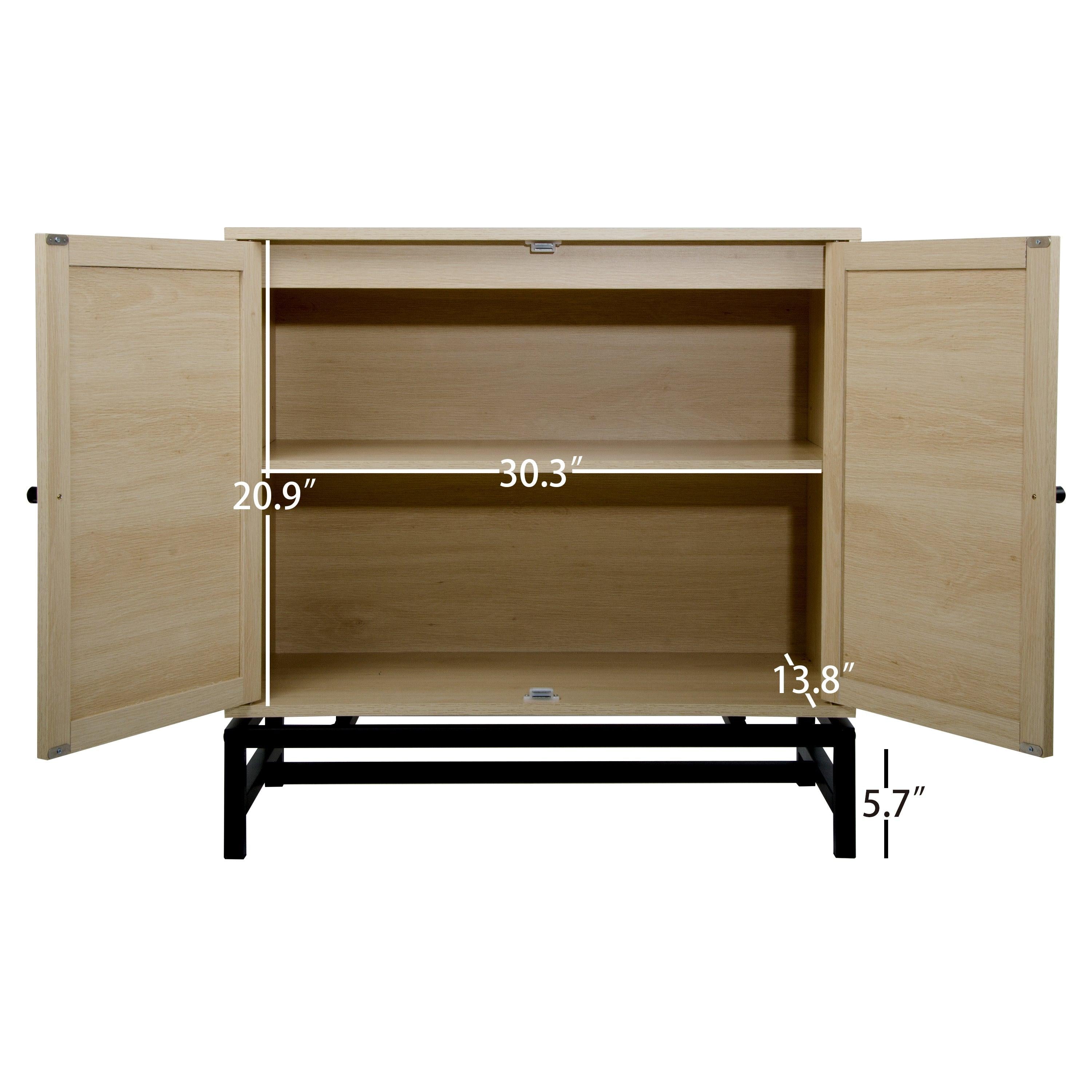 Natural rattan，2 door cabinet，with 1 Adjustable Inner Shelves，rattan，AccentStorage Cabinet