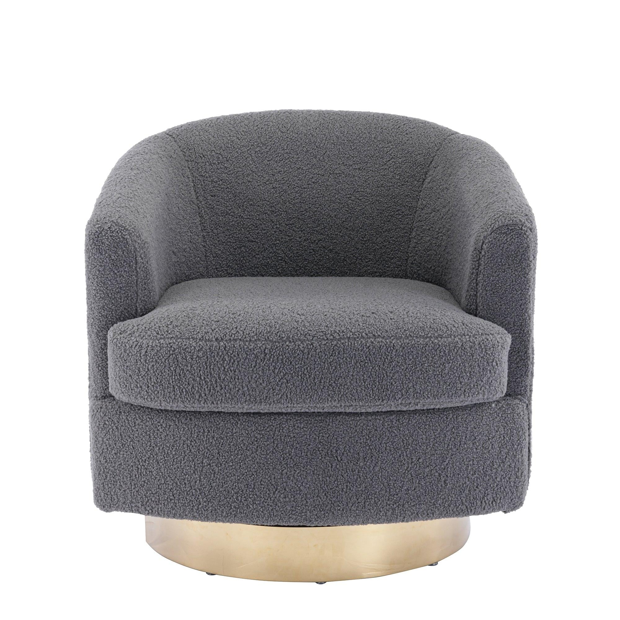 30.7''W Boucle Swivel Accent Barrel ChairModern Comfy Sofa With Gold Stainless Steel Base for Living Room, 360 Degree Club Arm Chair for Nursery Bedroom Living Room Lounge Hotel (Gray Boucle)