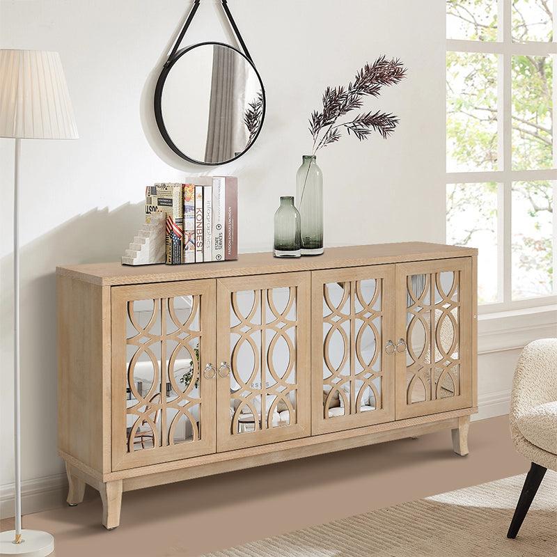 Storage Cabinet Sideboard Wooden Cabinet with 4 Doors for Hallway, Entryway, Living Room, Bedroom, Adjustable Shelf Nature Wood Classic Colour