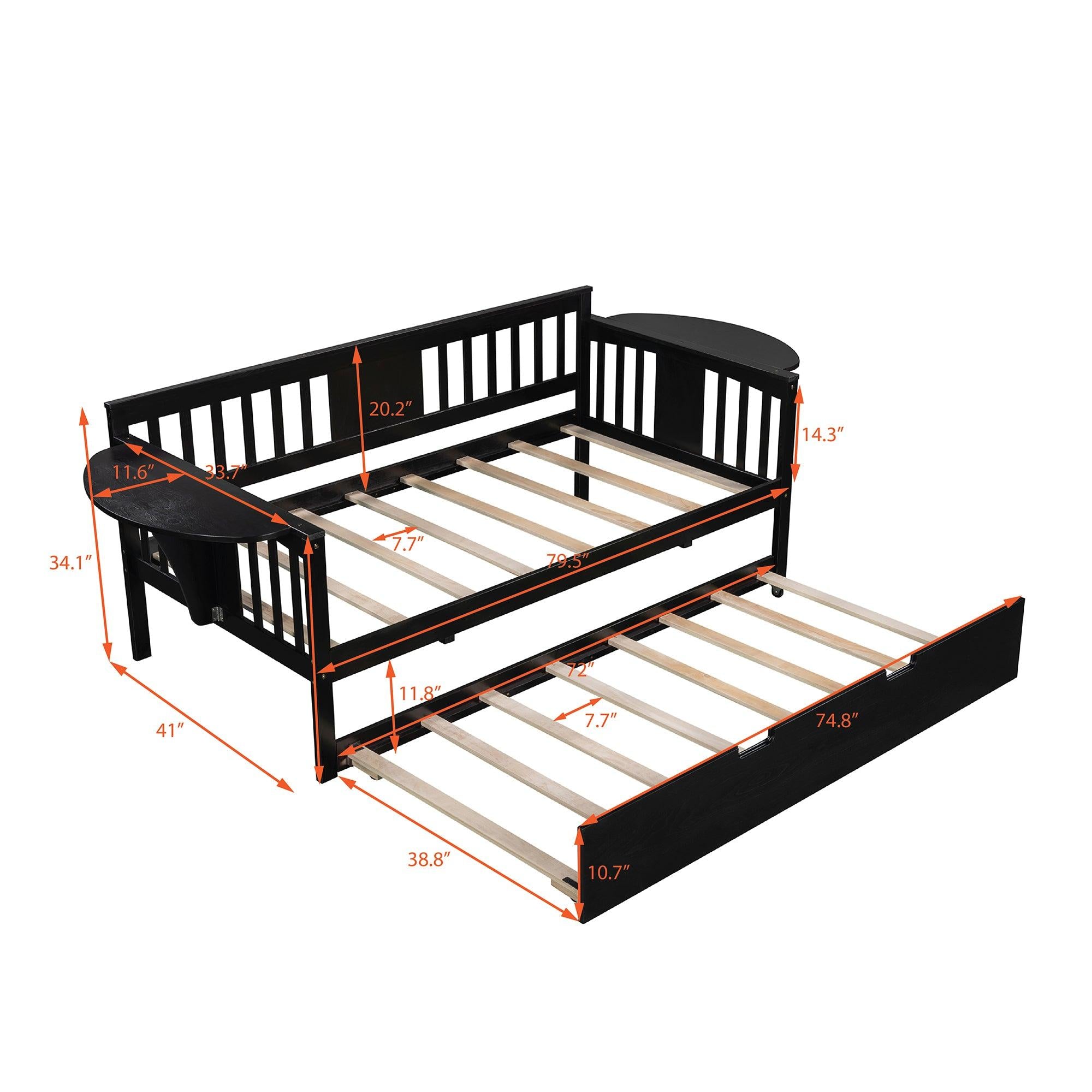 Twin Wooden Daybed with Trundle Bed  , Sofa Bed for Bedroom Living Room, Espresso